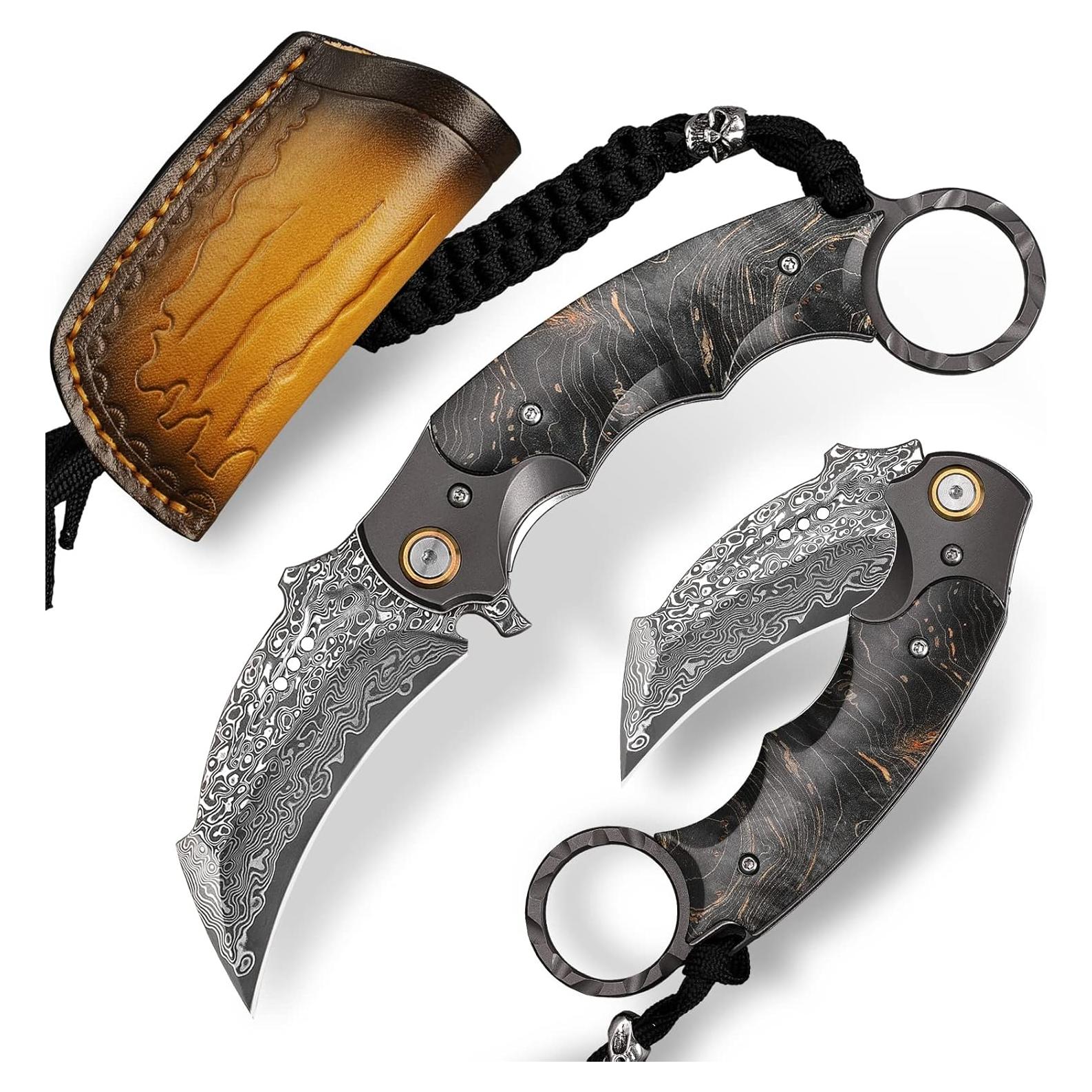 Cuchillo Plegable Minowe MI036L de Acero Damasco 70 mm