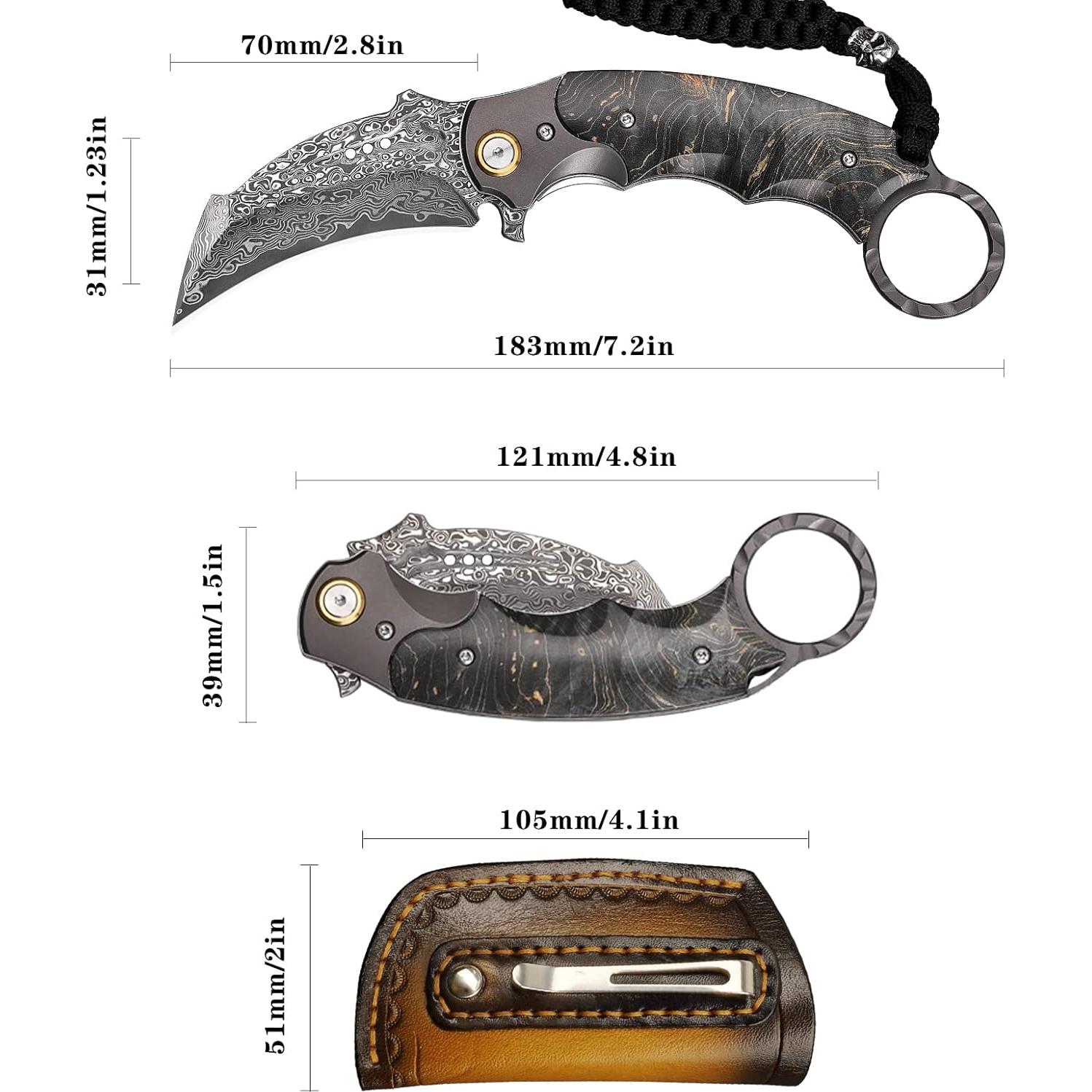 Cuchillo Plegable Minowe MI036L de Acero Damasco 70 mm