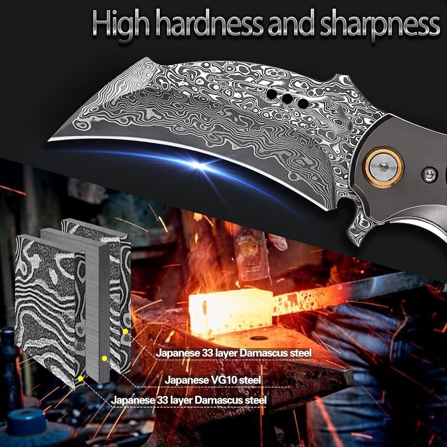 Cuchillo Plegable Minowe MI036L de Acero Damasco 70 mm