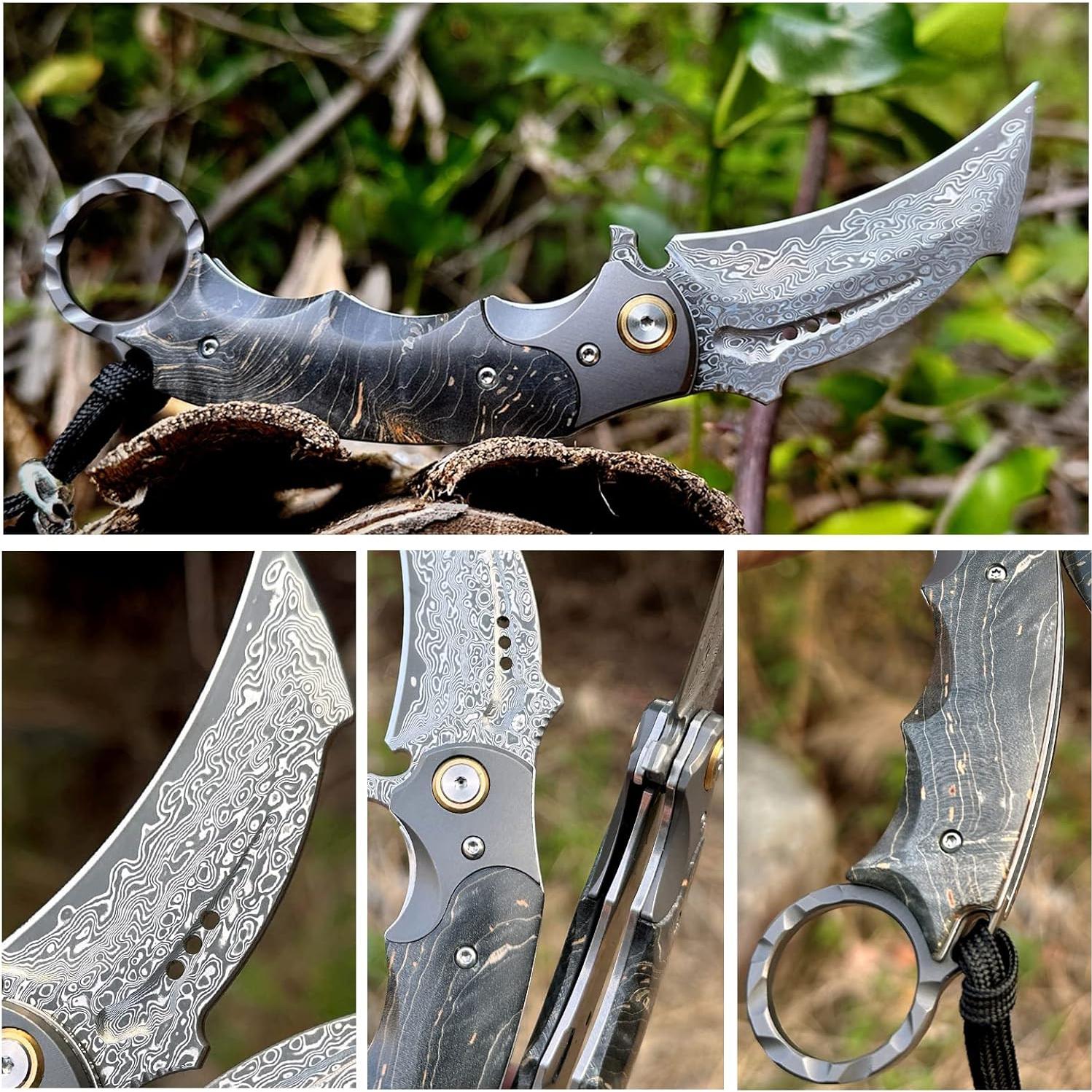 Cuchillo Plegable Minowe MI036L de Acero Damasco 70 mm