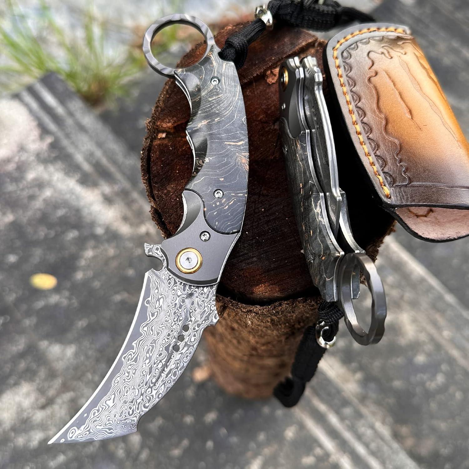 Cuchillo Plegable Minowe MI036L de Acero Damasco 70 mm