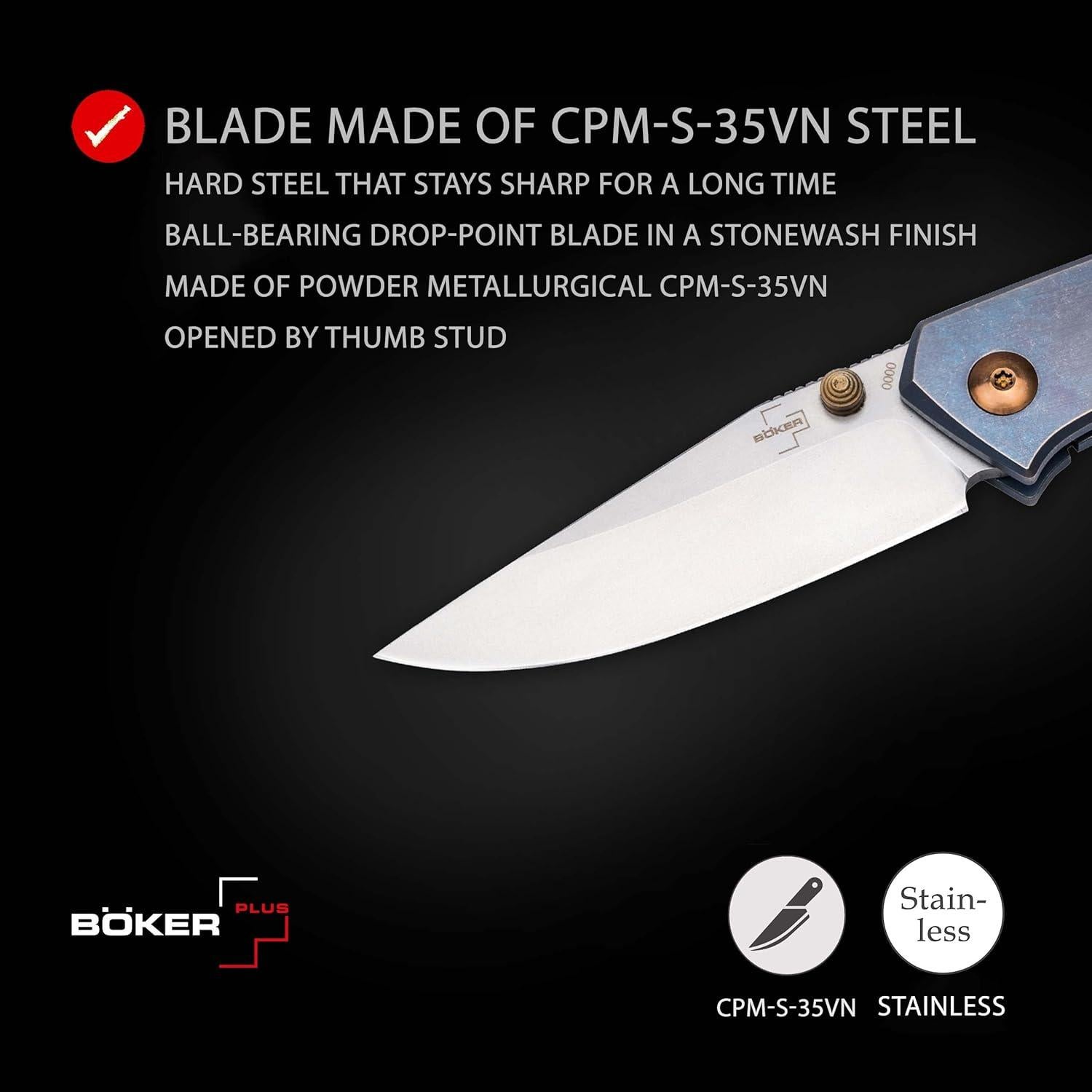 Cuchillo Plegable BÖKER PLUS Canoe Titanio 6.8 cm CPM-S-35VN