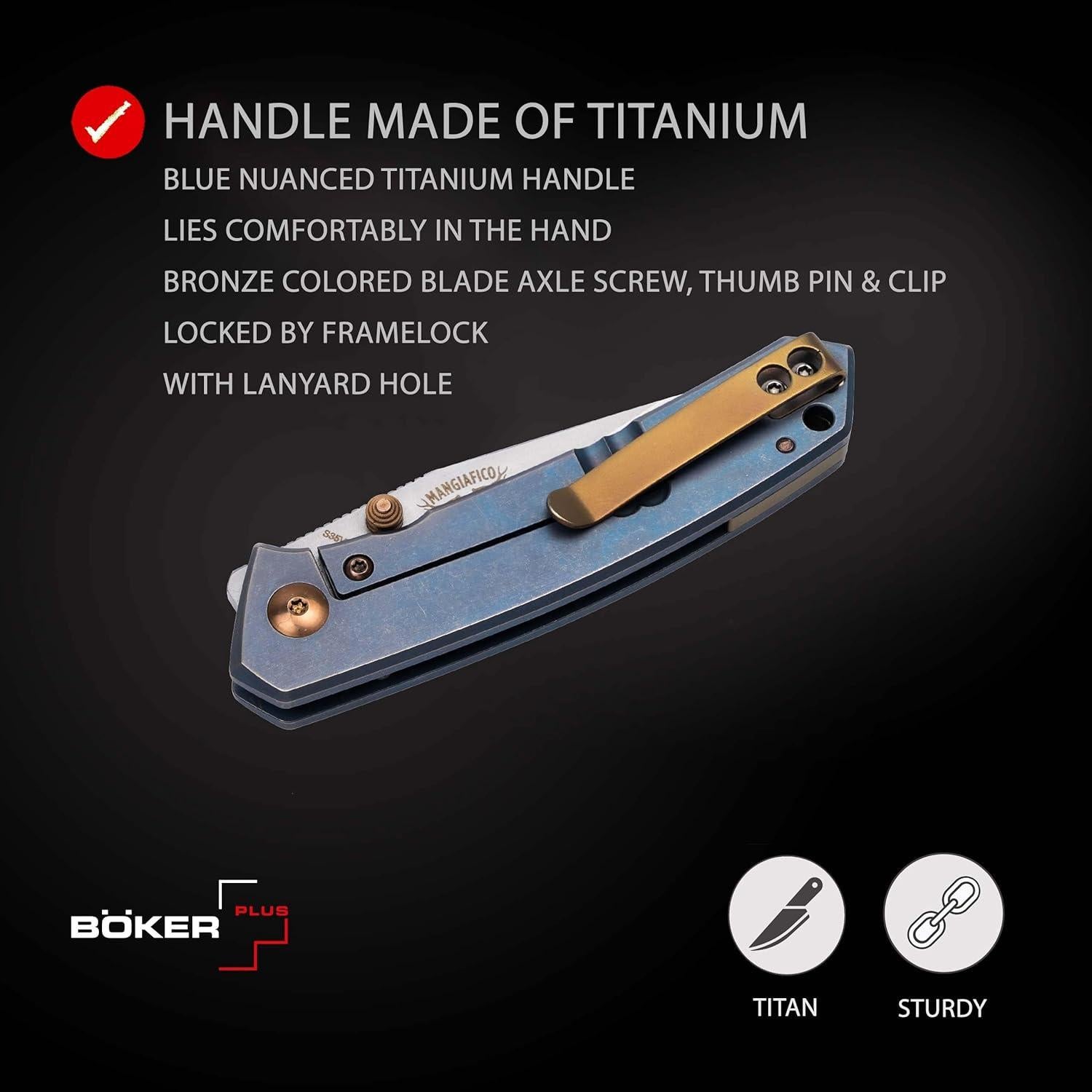 Cuchillo Plegable BÖKER PLUS Canoe Titanio 6.8 cm CPM-S-35VN