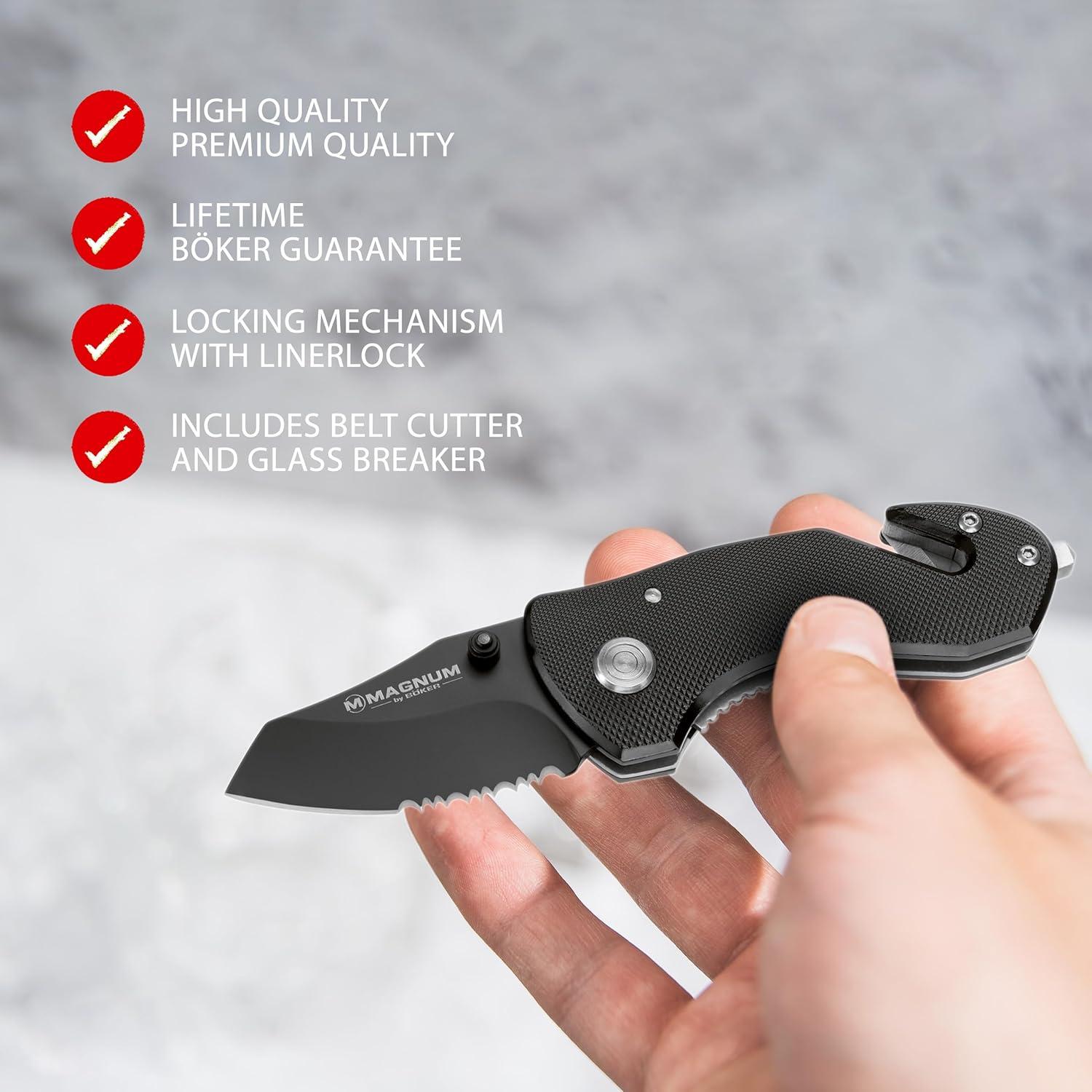 Cuchillo de Rescate Compacto Boker Magnum 53mm Acero Inoxidable