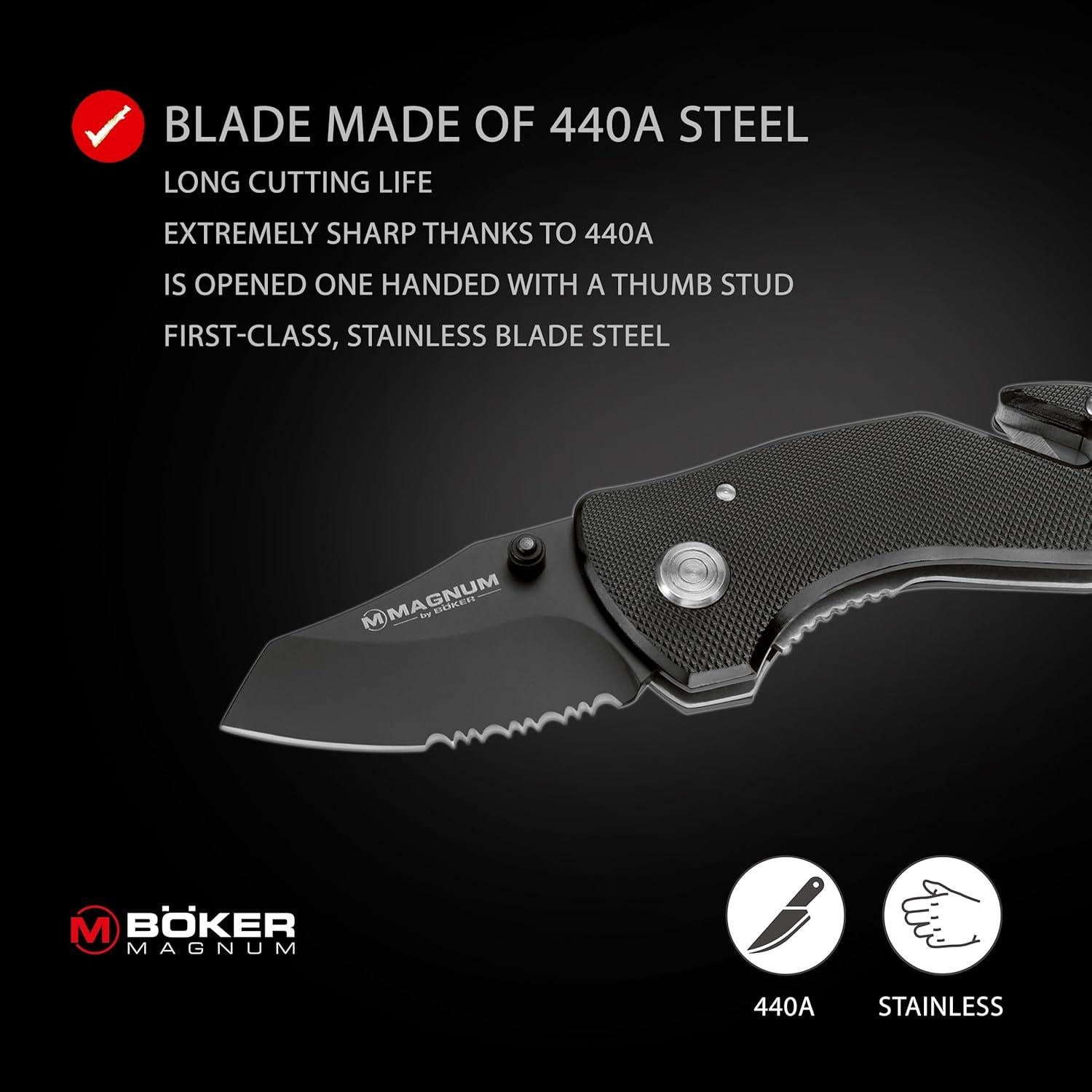 Cuchillo de Rescate Compacto Boker Magnum 53mm Acero Inoxidable