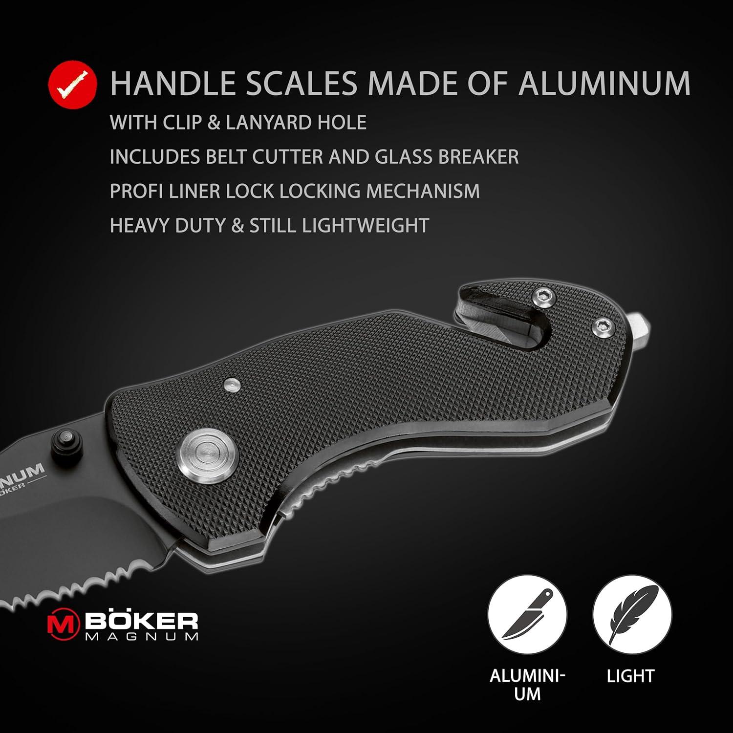 Cuchillo de Rescate Compacto Boker Magnum 53mm Acero Inoxidable