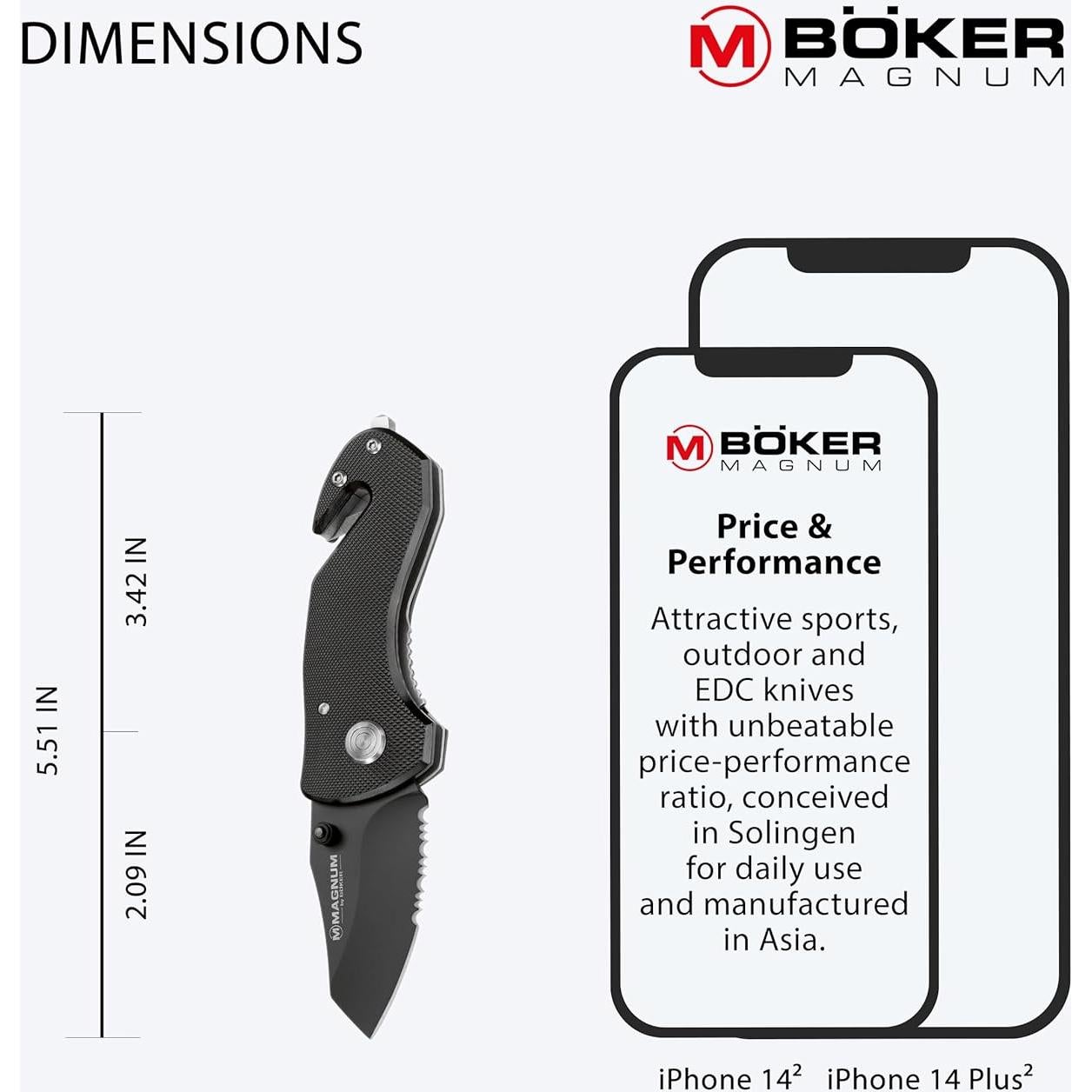 Cuchillo de Rescate Compacto Boker Magnum 53mm Acero Inoxidable