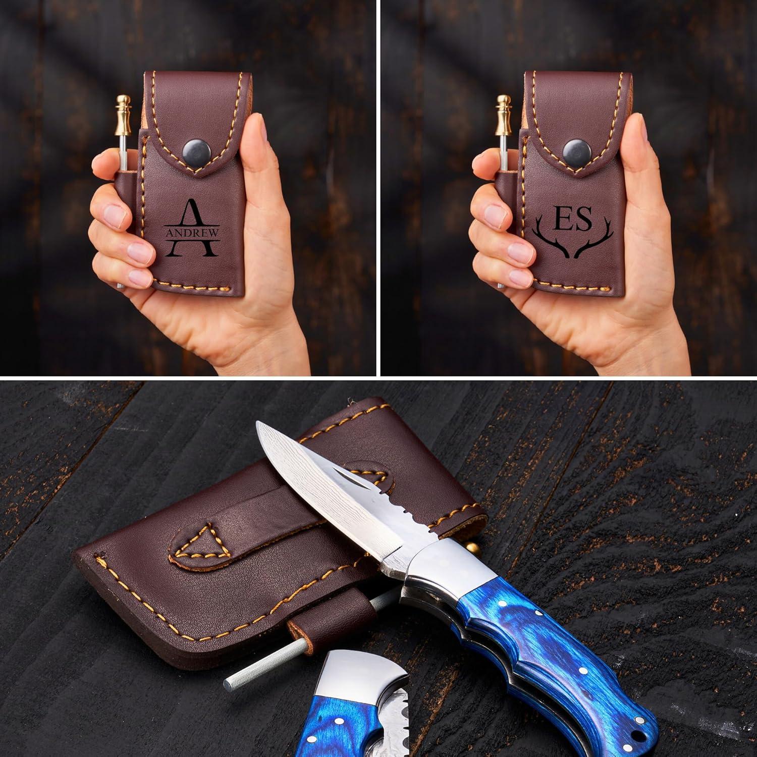 Cuchillo Plegable Damasco Personalizado Marrón Oliva 16.5cm