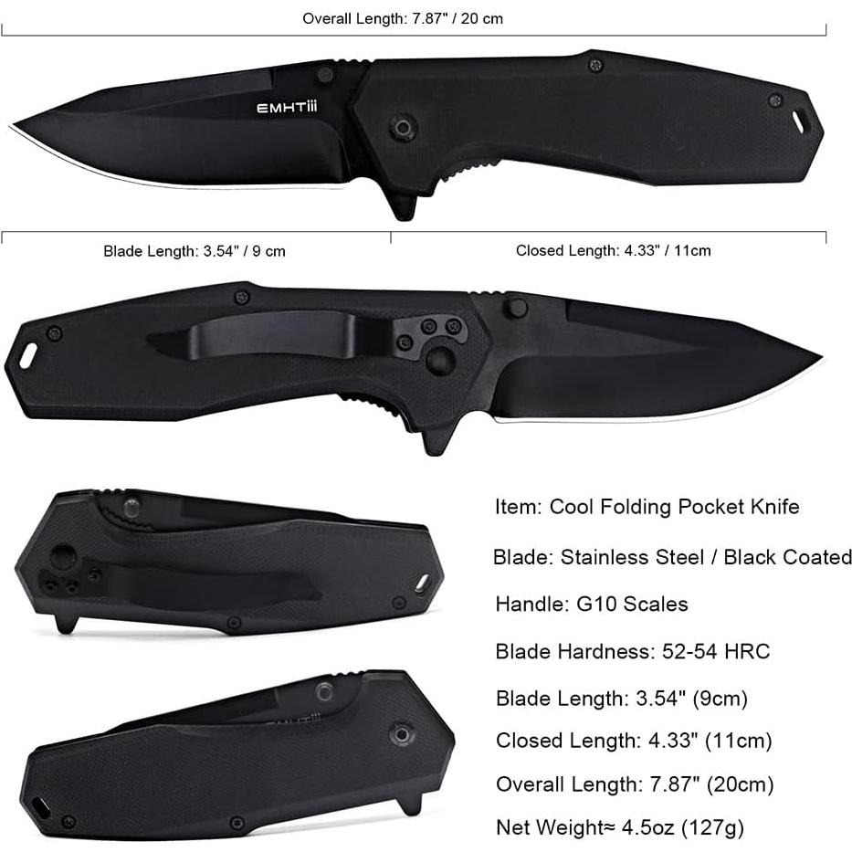 Cuchillo Plegable EDC EMHTiii 9 cm Acero Inoxidable Negro