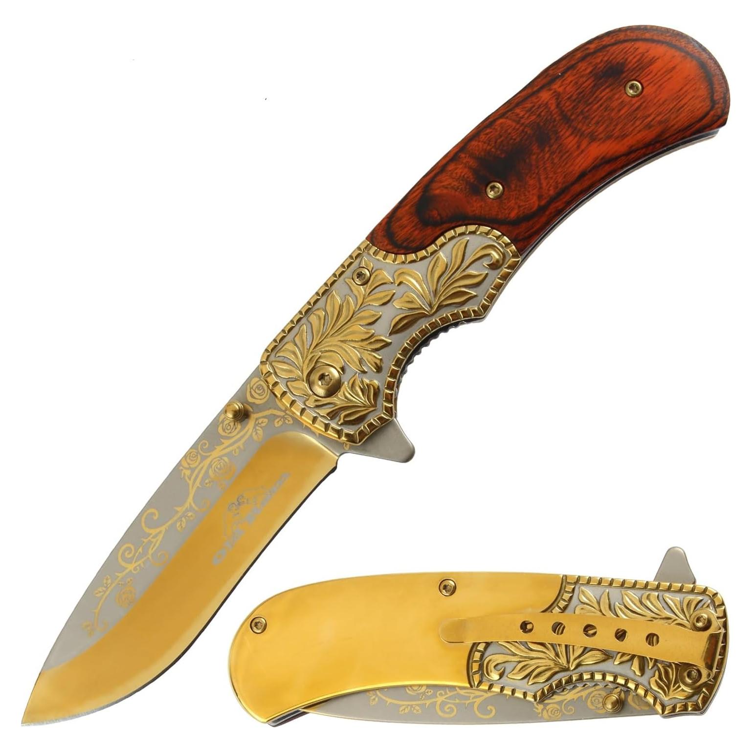 Cuchillo Plegable EDC Old Ram 20.32 cm Acero Inoxidable Oro
