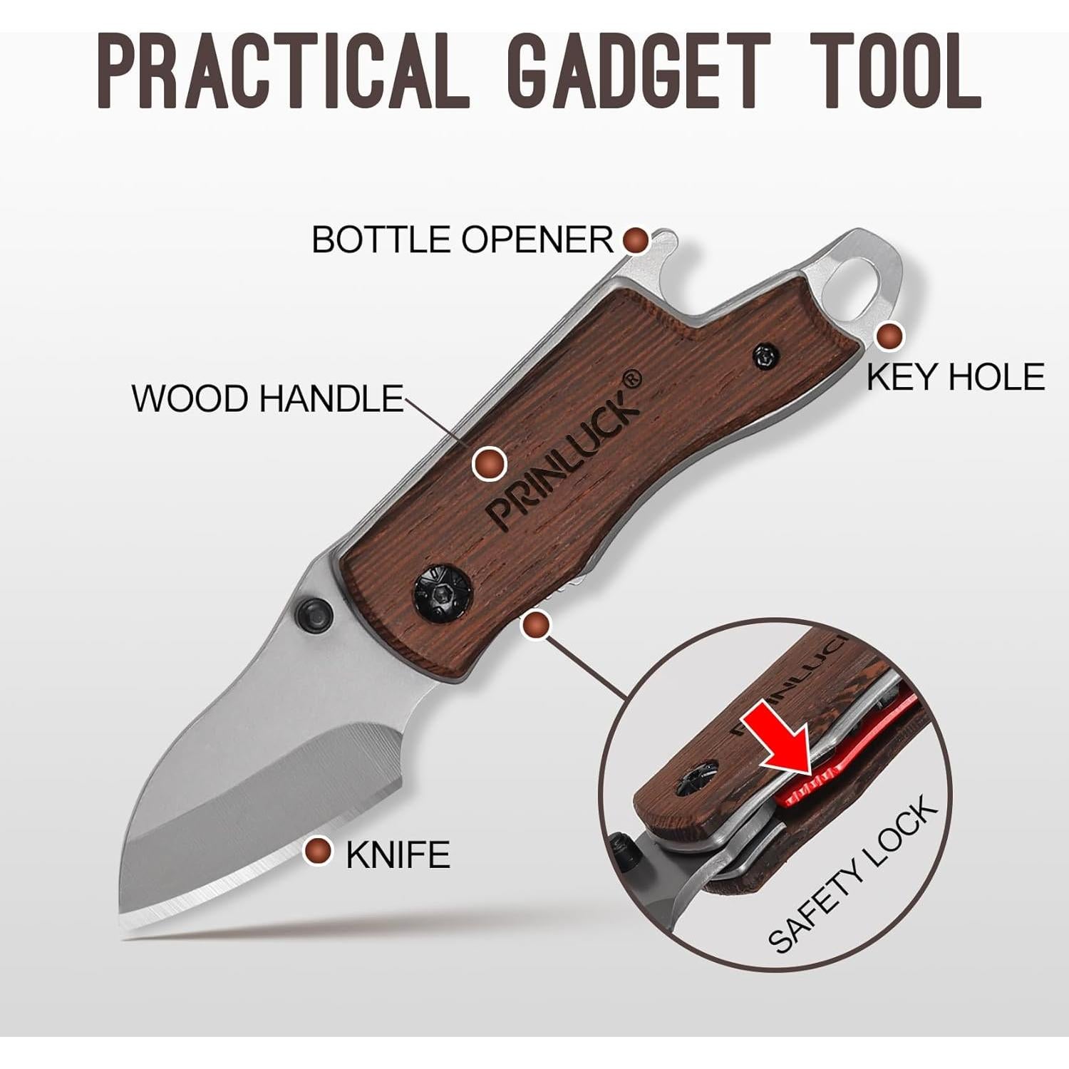 Cuchillo Plegable de Madera PRINLUCK 14.1 cm EDC para Hombres