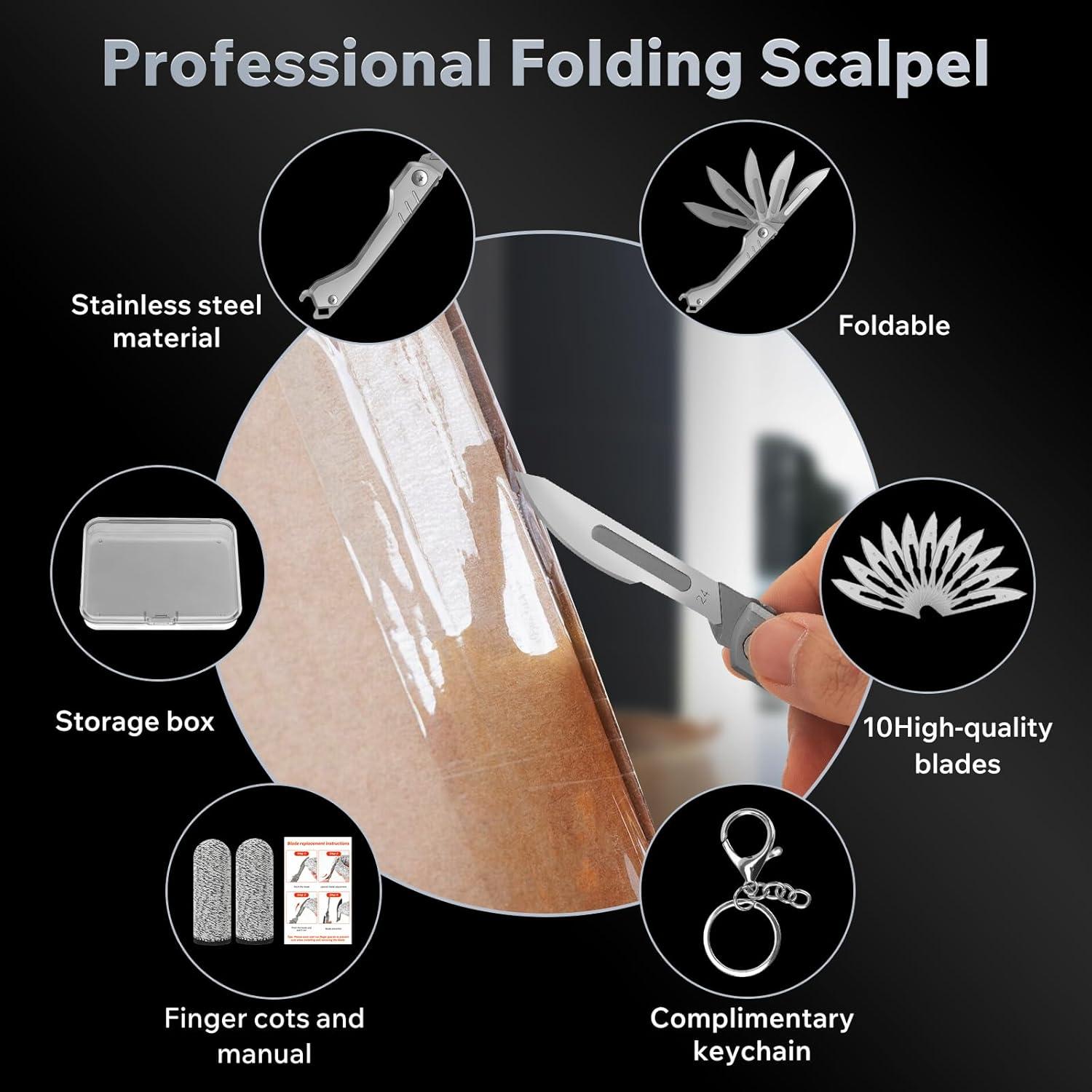 Cuchillo Escalpelo Plegable CRUIFU con 10 Cuchillas Reemplazables