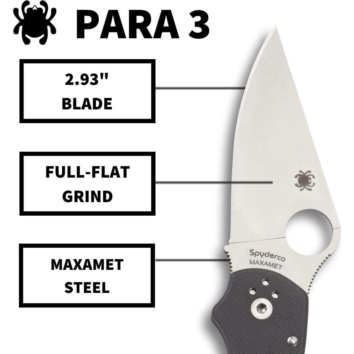 Cuchillo de bolsillo Spyderco Para 3 Maxamet 7.62 cm G-10 gris