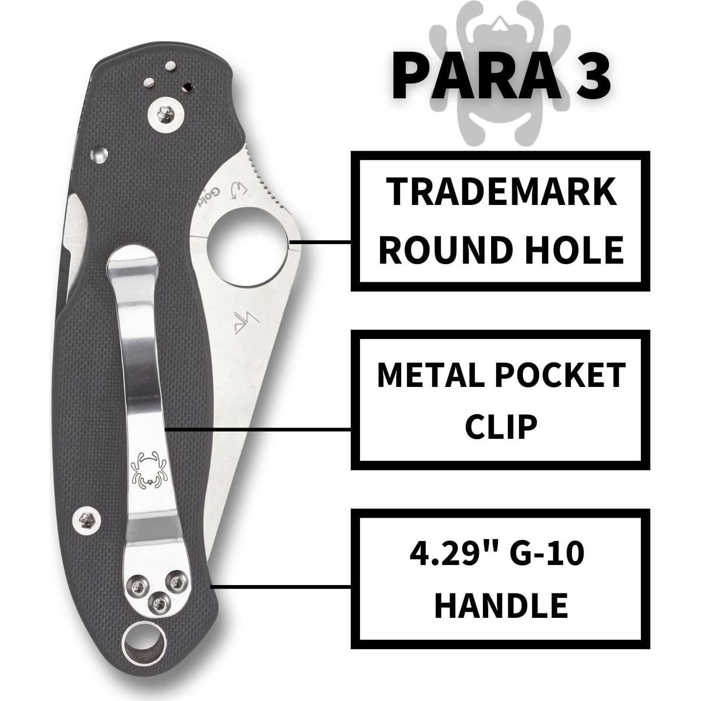 Cuchillo de bolsillo Spyderco Para 3 Maxamet 7.62 cm G-10 gris