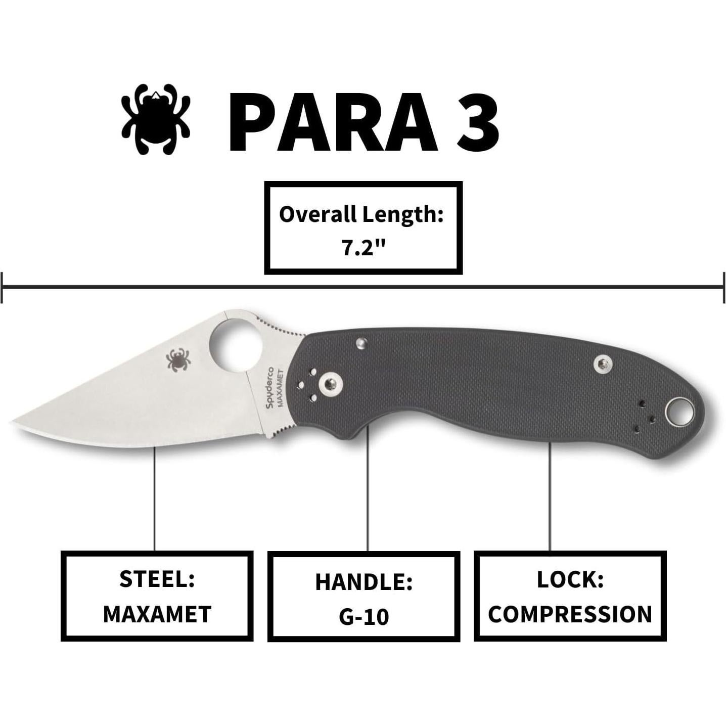 Cuchillo de bolsillo Spyderco Para 3 Maxamet 7.62 cm G-10 gris