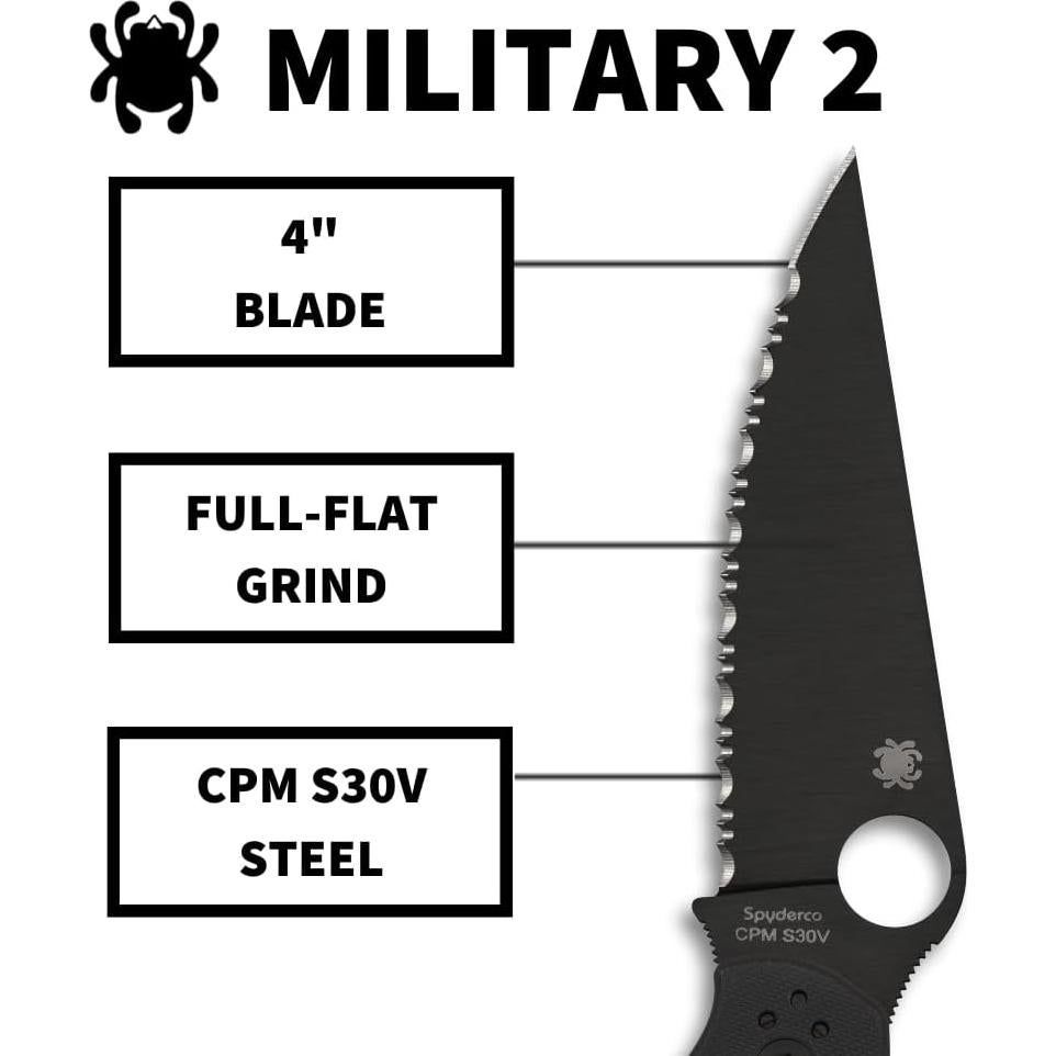 Cuchillo Plegable Spyderco Military 2 Acero S30V 10.16 cm Negro