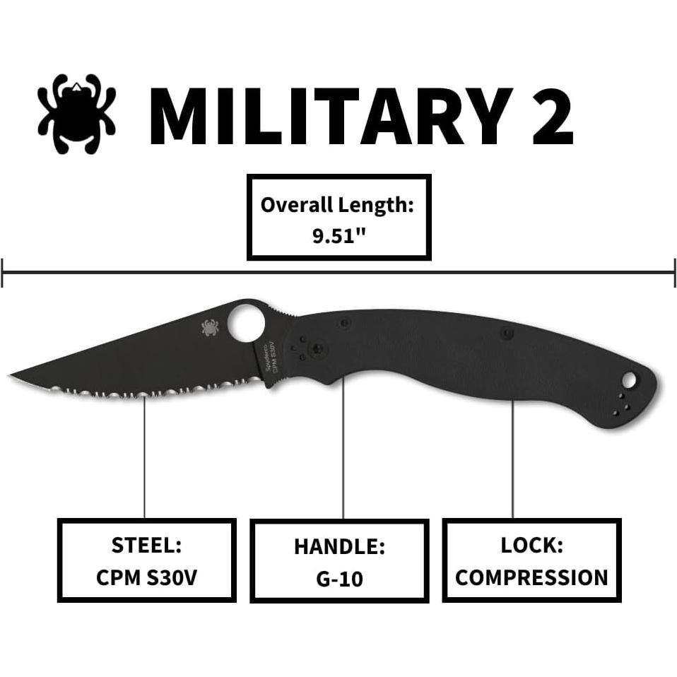 Cuchillo Plegable Spyderco Military 2 Acero S30V 10.16 cm Negro