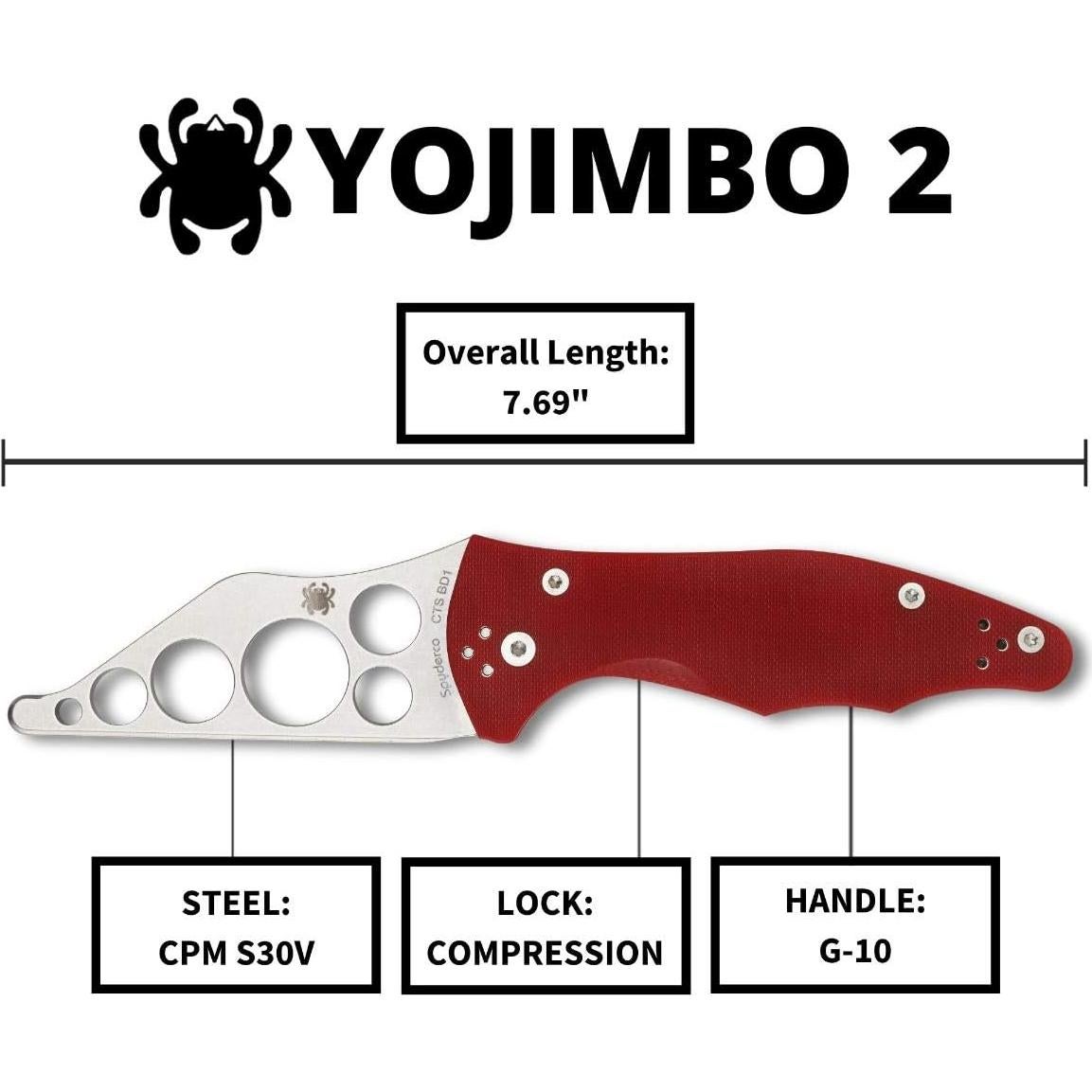 Cuchillo Entrenador Spyderco Yojimbo 2 Rojo G-10 8.26 cm