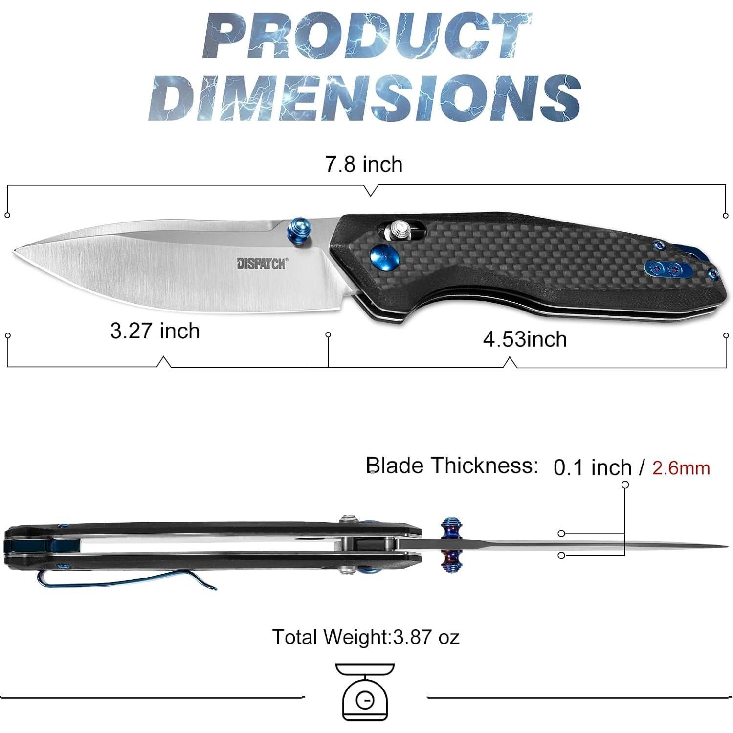 Cuchillo de bolsillo Dispatch DP8131-BK, acero D2 8.29 cm