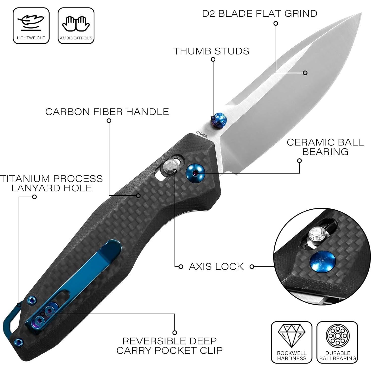 Cuchillo de bolsillo Dispatch DP8131-BK, acero D2 8.29 cm