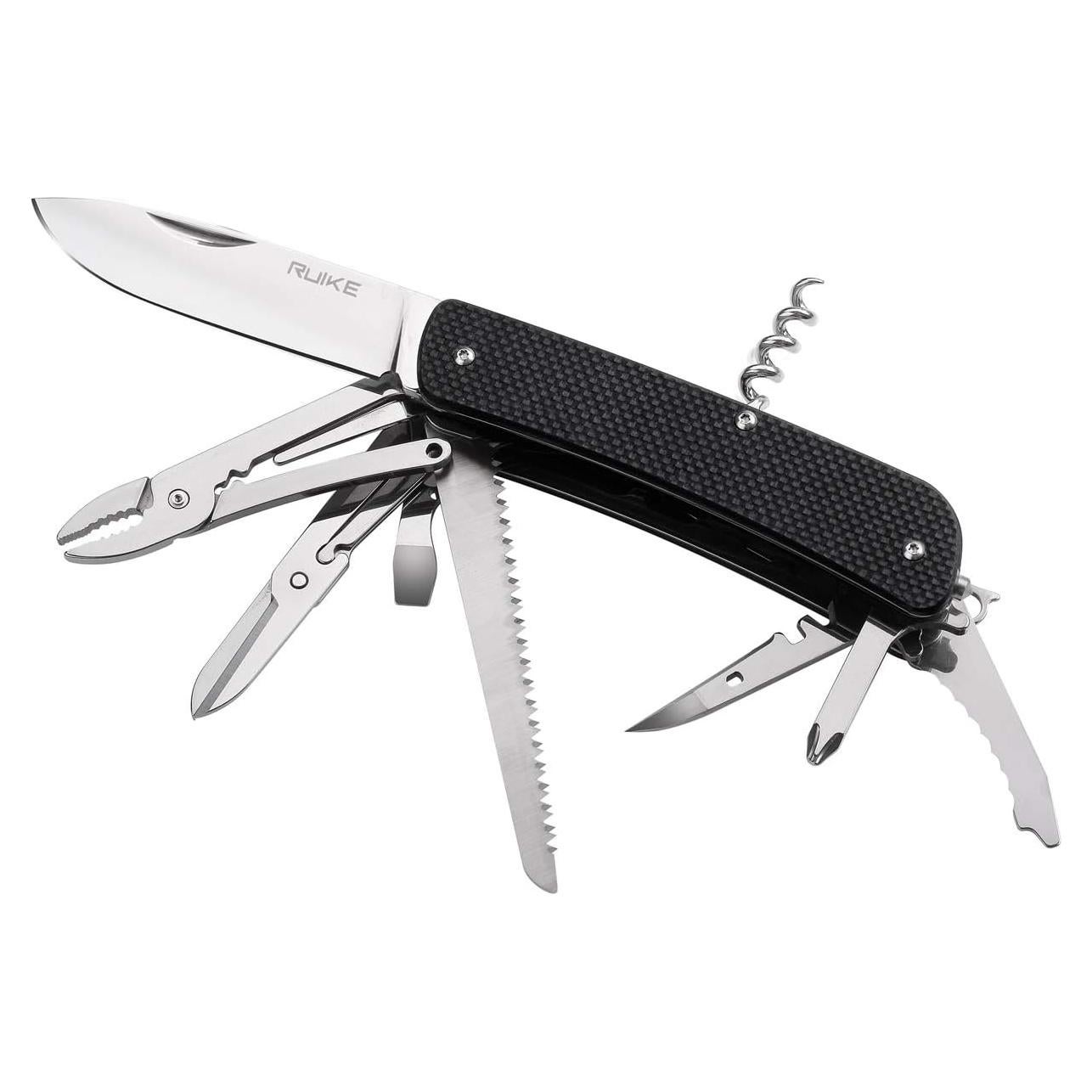 Cuchillo Multifuncional Grande RUIKE L51 Negro - 12 Herramientas