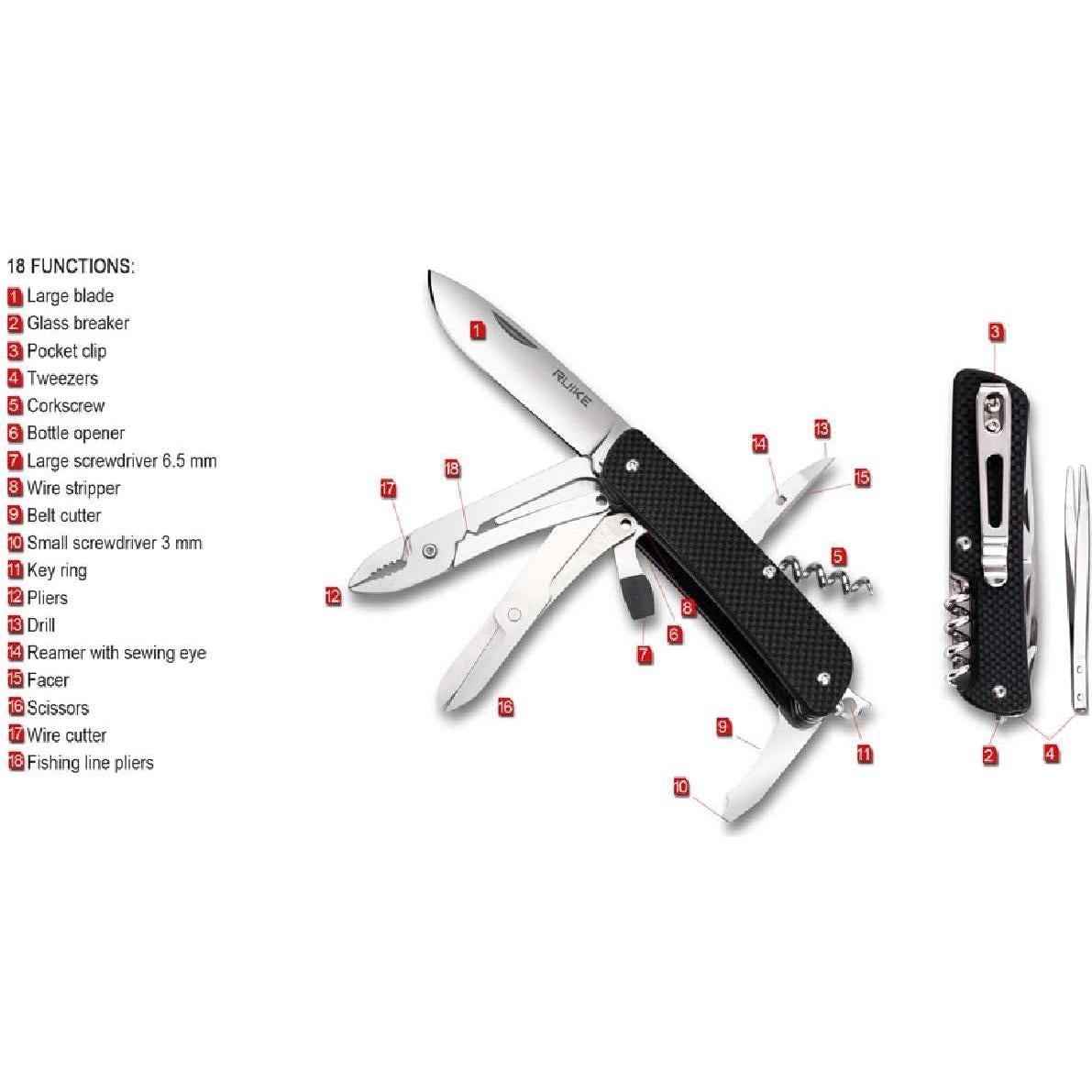 Cuchillo Multifuncional Ruike M41-B Negro G10 2.79"