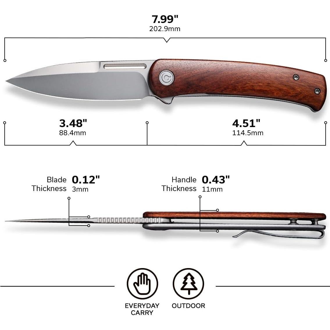 Cuchillo Plegable CIVIVI Cetos 8.83 cm Acero 14C28N Madera