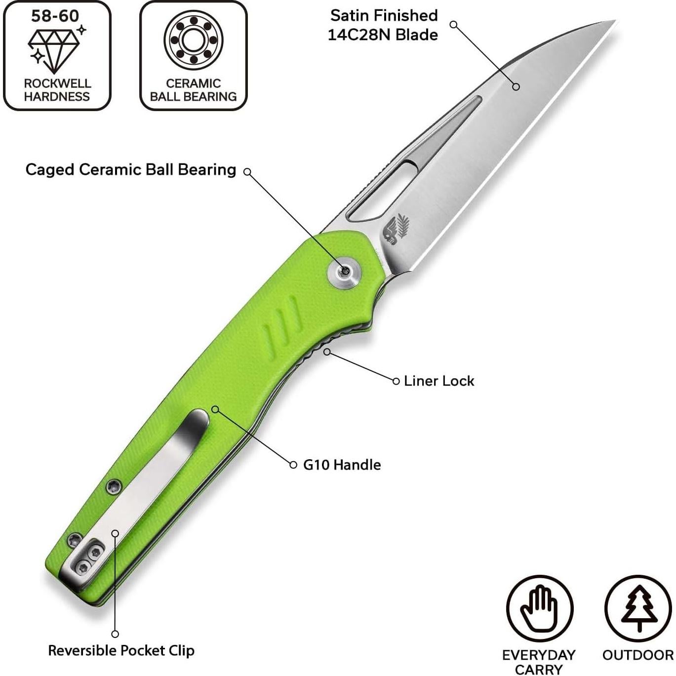 Cuchillo Plegable CIVIVI Guile 8.26 cm Acero 14C28N Verde