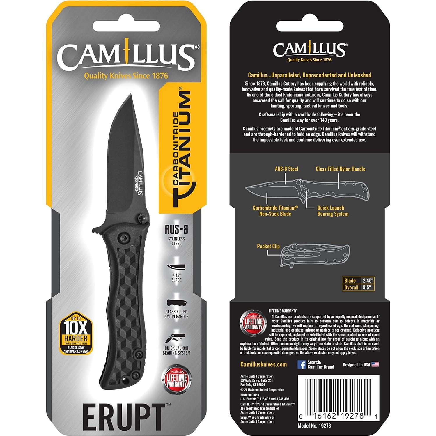 Cuchillo Camillus ERUPT 14 cm Titanio AUS-8 Antideslizante