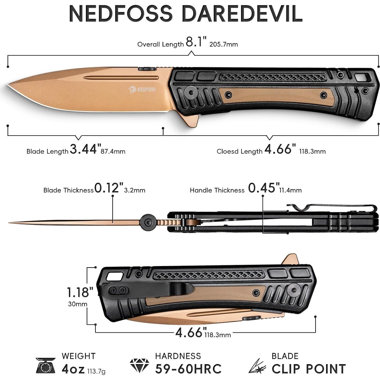 Cuchillo Táctico NedFoss YEMO-US Plegable 8.8 cm Acero 14C28N