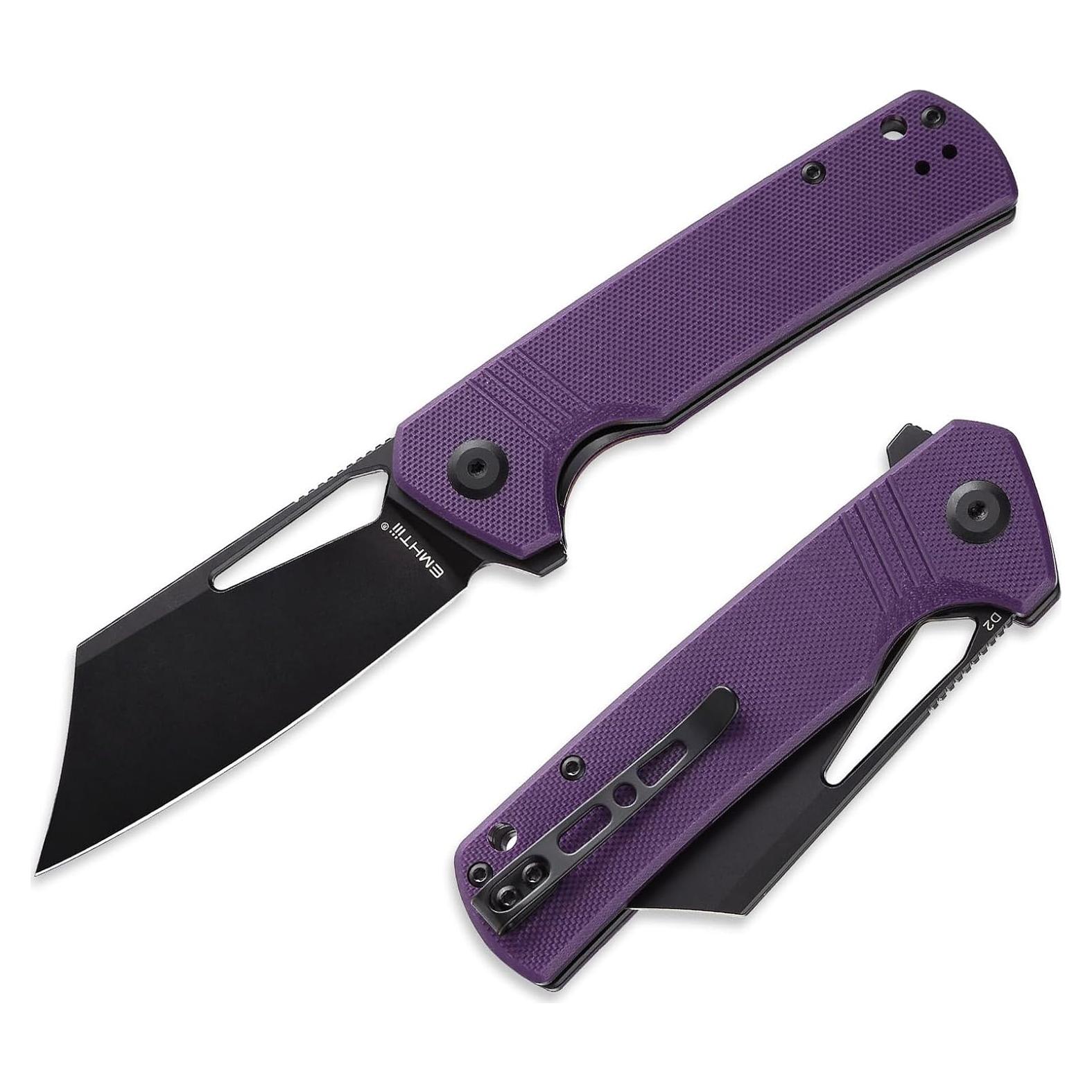 Cuchillo Plegable EMHTiii de Acero D2 9cm Hoja Negra G10 Púrpura