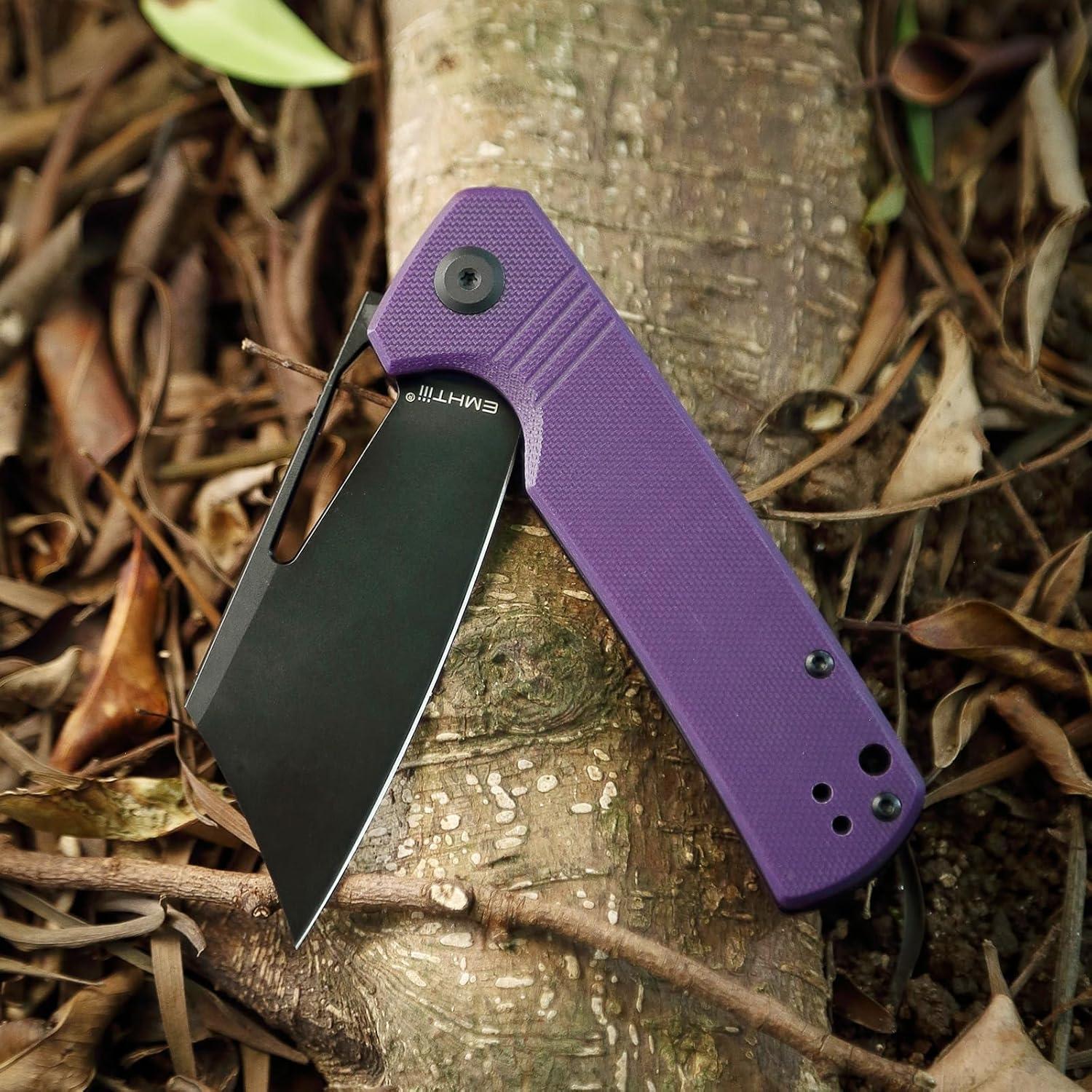 Cuchillo Plegable EMHTiii de Acero D2 9cm Hoja Negra G10 Púrpura