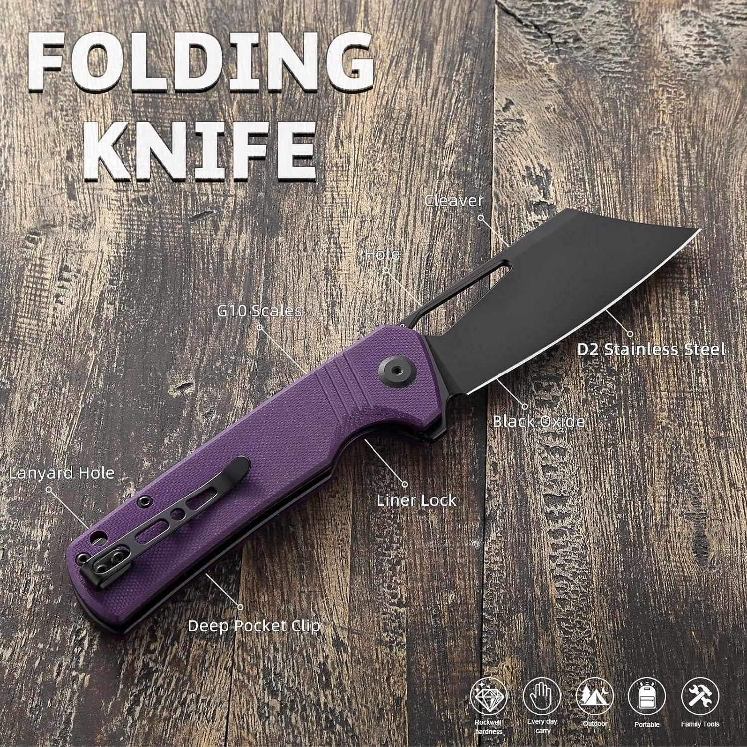 Cuchillo Plegable EMHTiii de Acero D2 9cm Hoja Negra G10 Púrpura