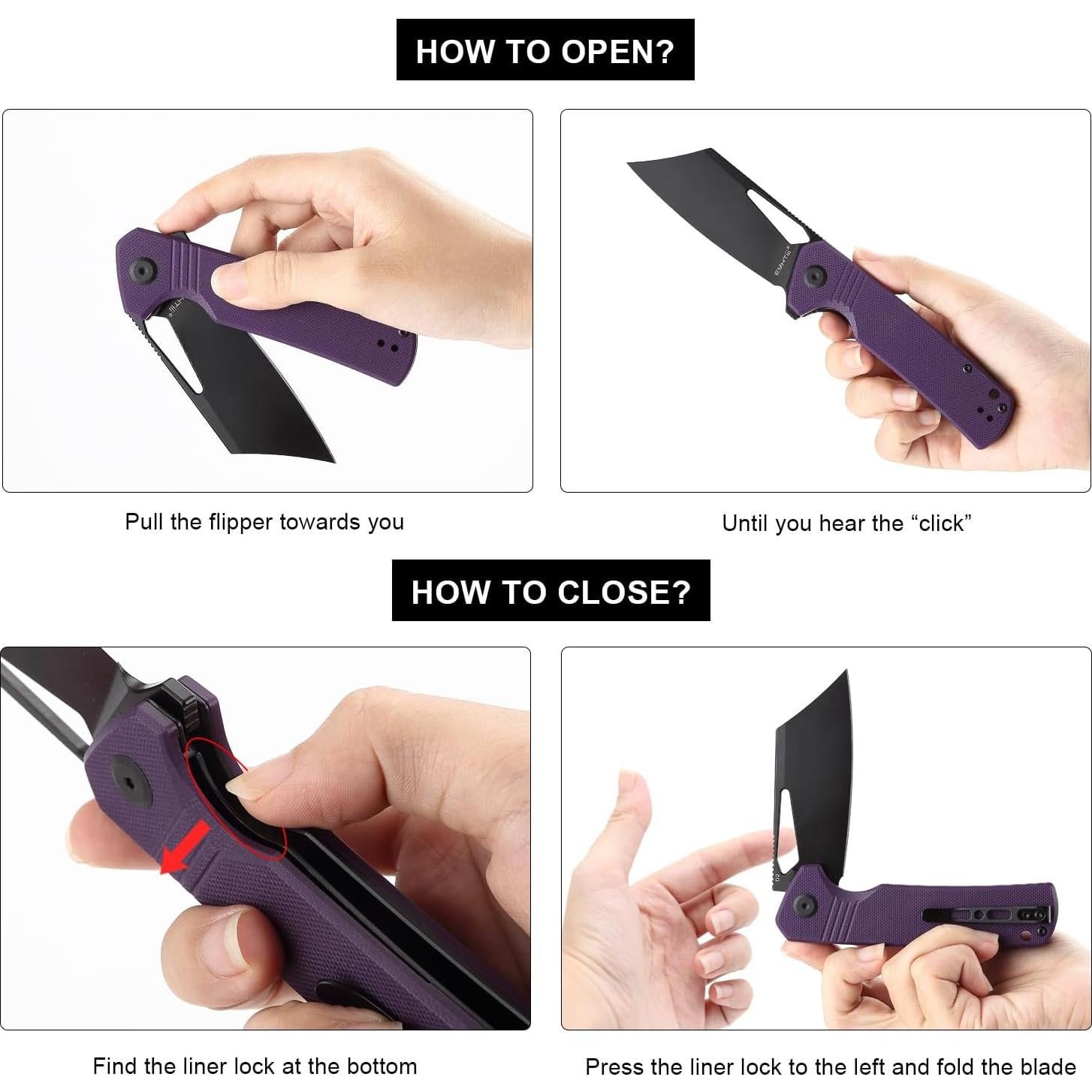 Cuchillo Plegable EMHTiii de Acero D2 9cm Hoja Negra G10 Púrpura