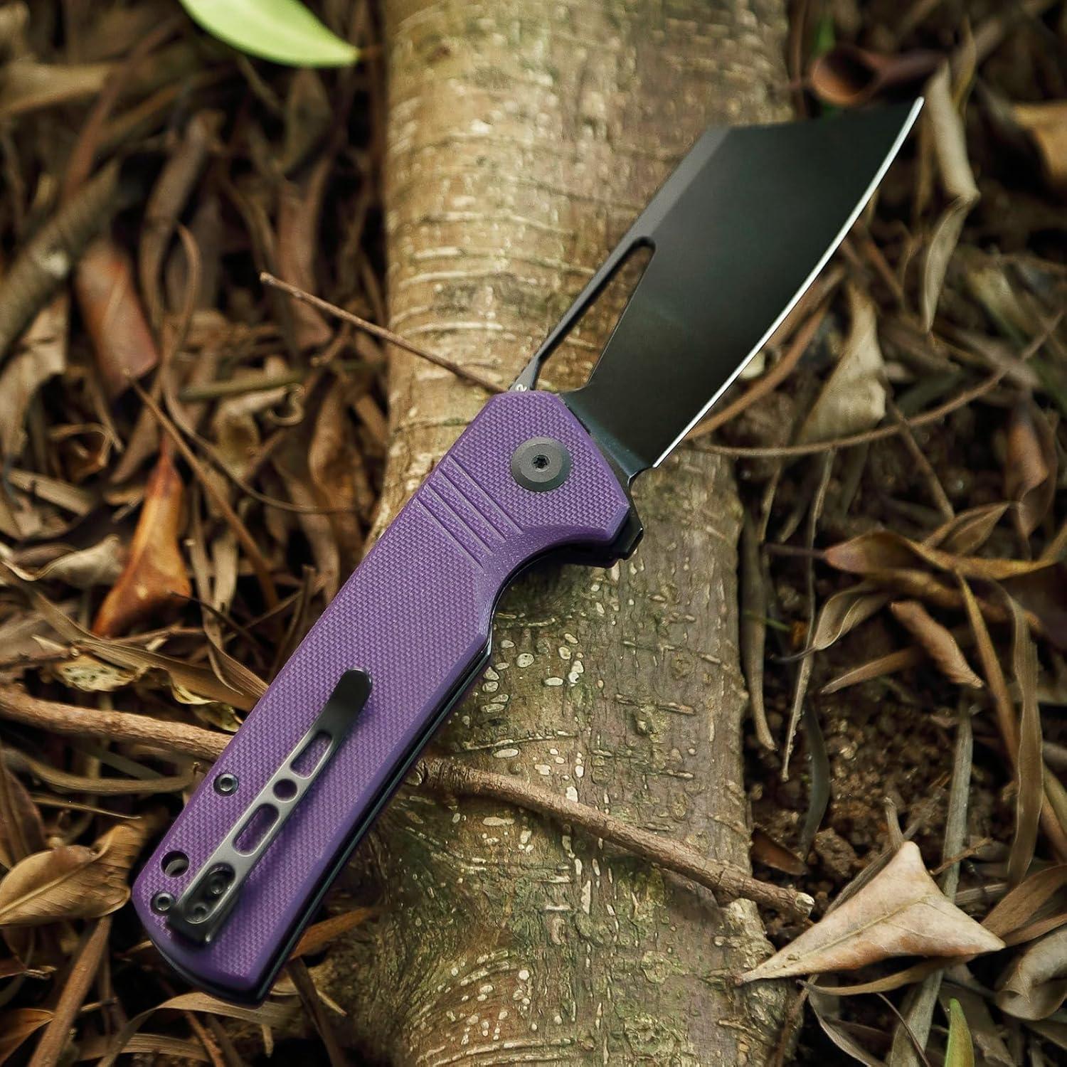 Cuchillo Plegable EMHTiii de Acero D2 9cm Hoja Negra G10 Púrpura