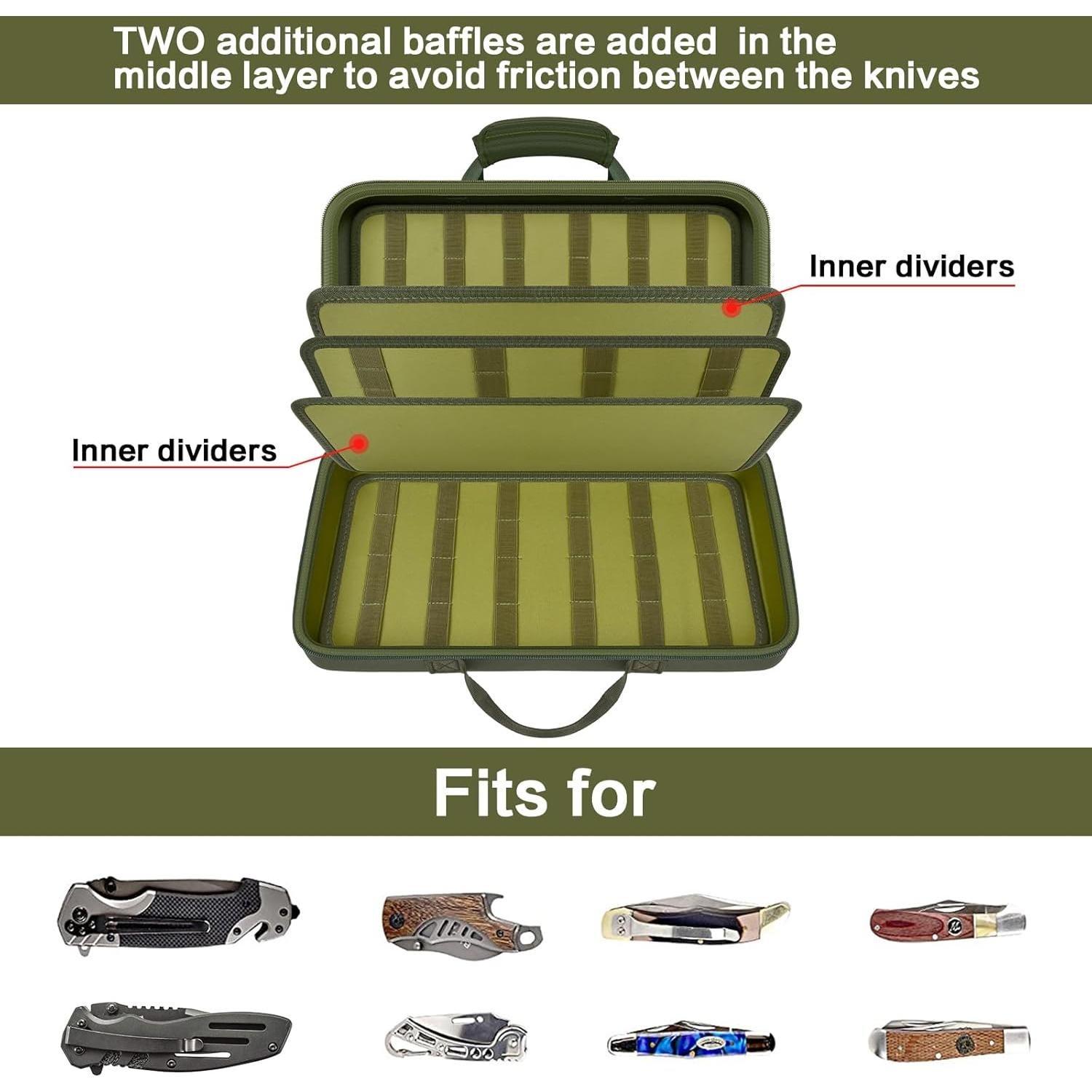 Estuche de Exhibición para Cuchillos Casmilee Verde 88 Ranuras