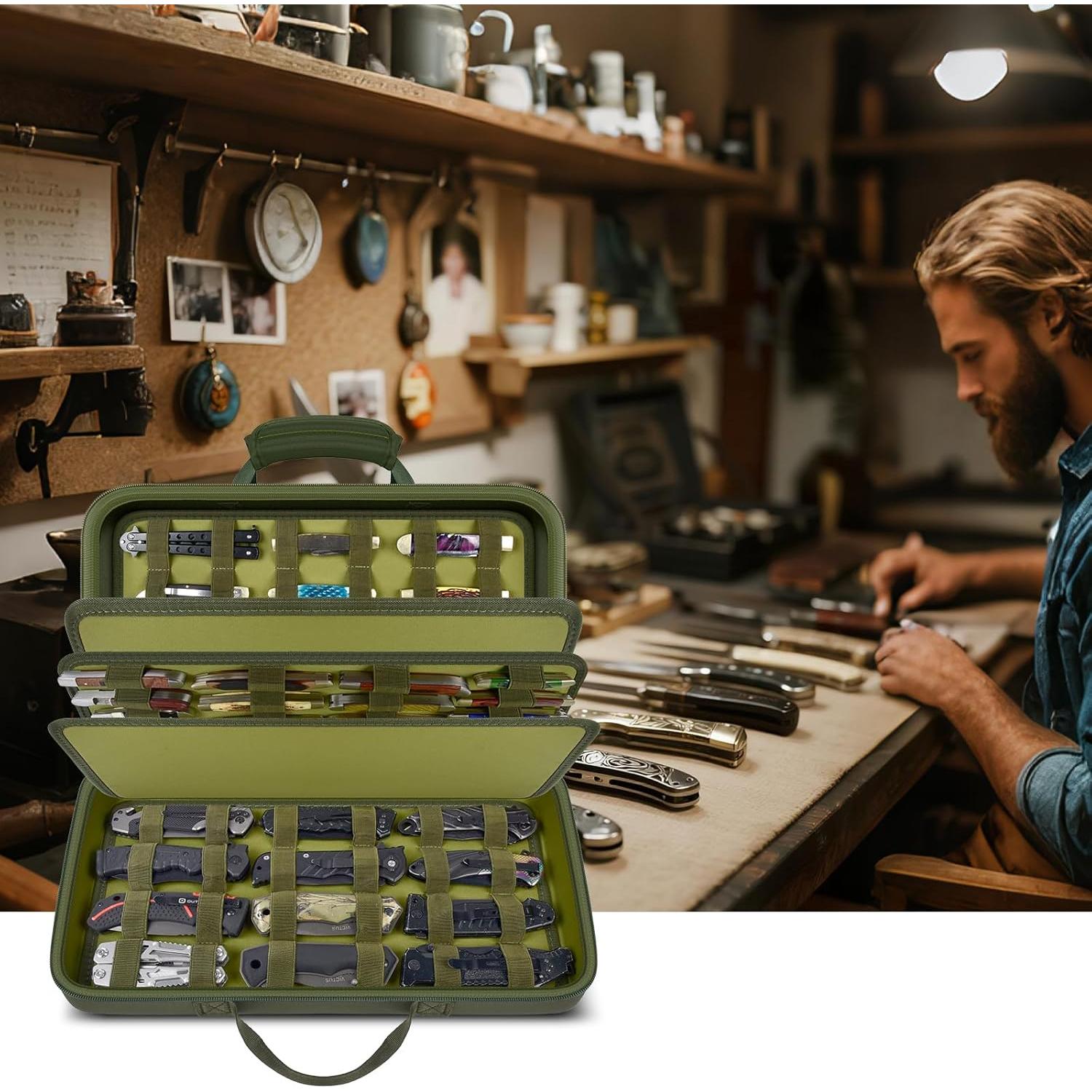 Estuche de Exhibición para Cuchillos Casmilee Verde 88 Ranuras