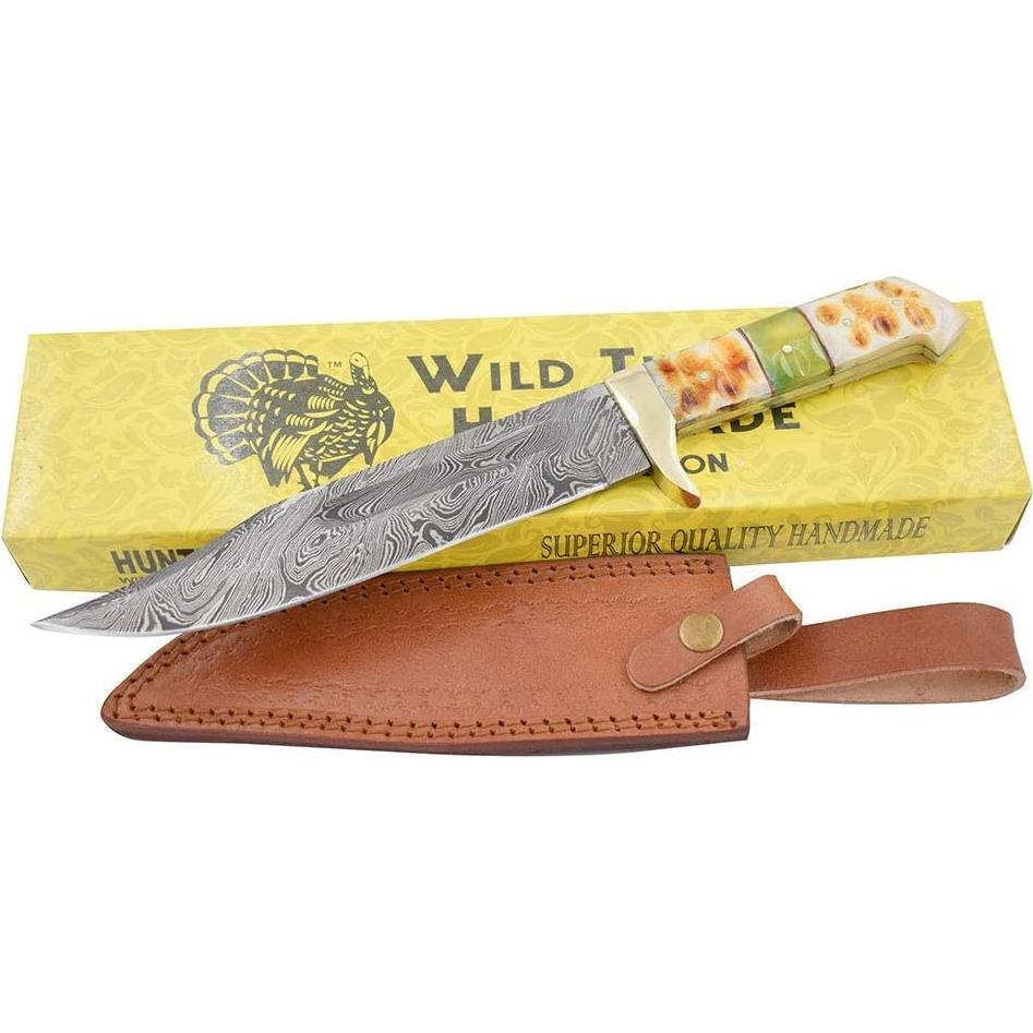Cuchillo de Caza Damasco Wild Turkey 5027-B con Funda de Cuero
