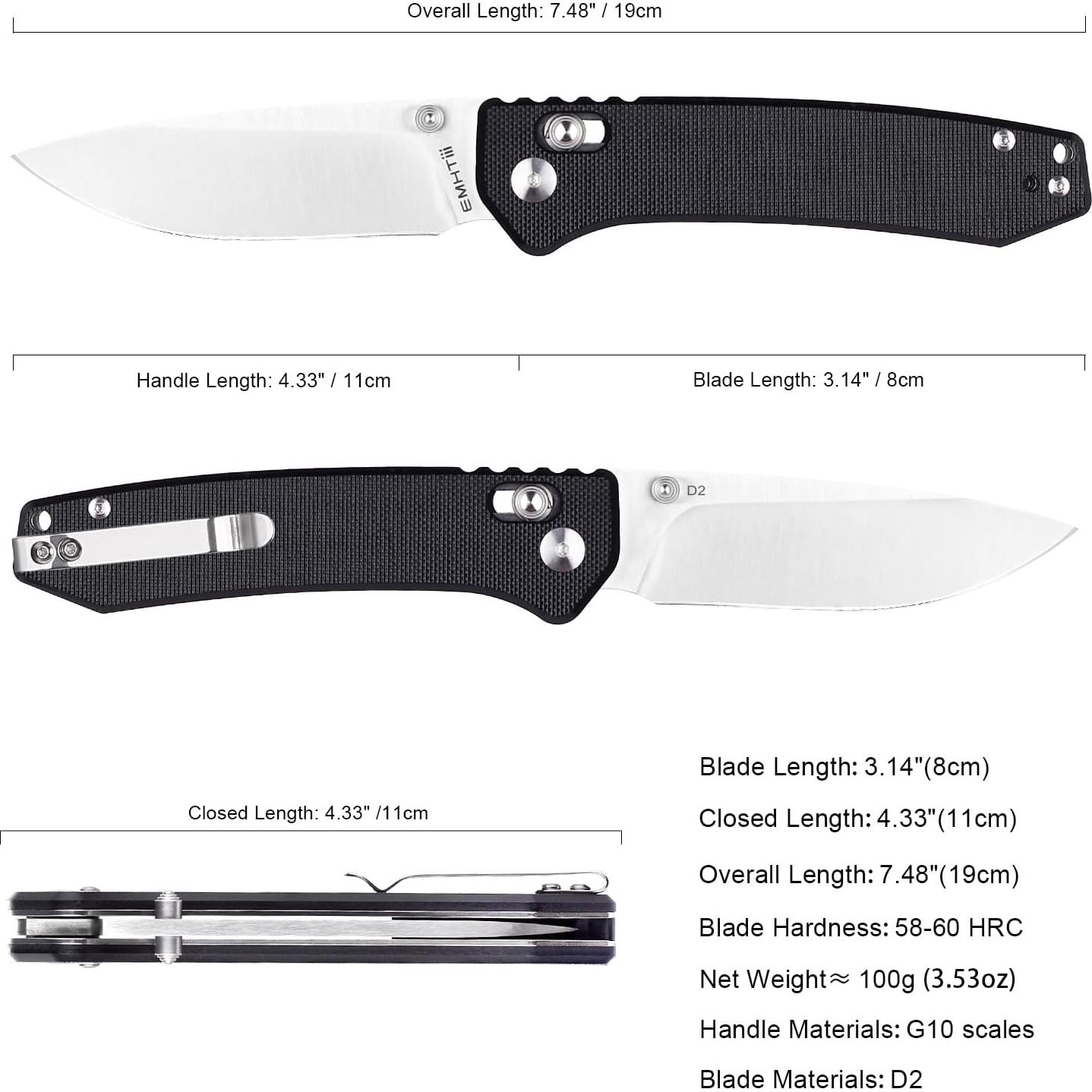 Cuchillo Plegable EDC EMHTiii EMH14 Negro 7.99cm Hoja D2