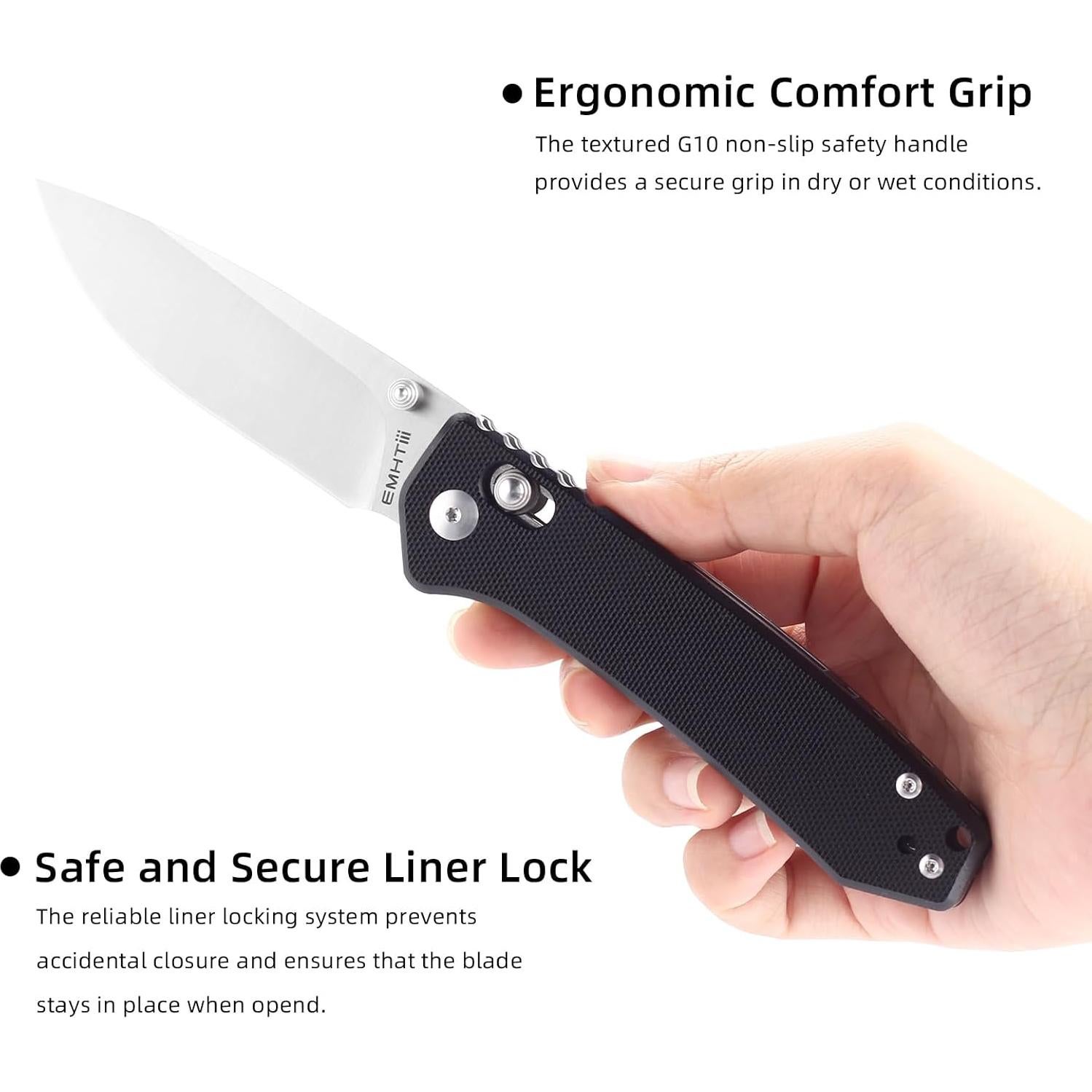 Cuchillo Plegable EDC EMHTiii EMH14 Negro 7.99cm Hoja D2