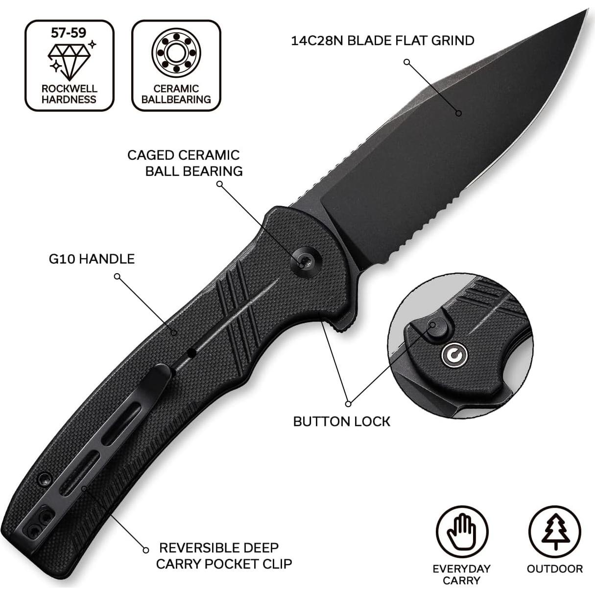 Cuchillo Plegable CIVIVI C20038E-1 Negro 8.81 cm Serrado