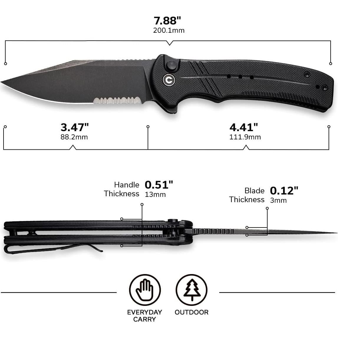 Cuchillo Plegable CIVIVI C20038E-1 Negro 8.81 cm Serrado