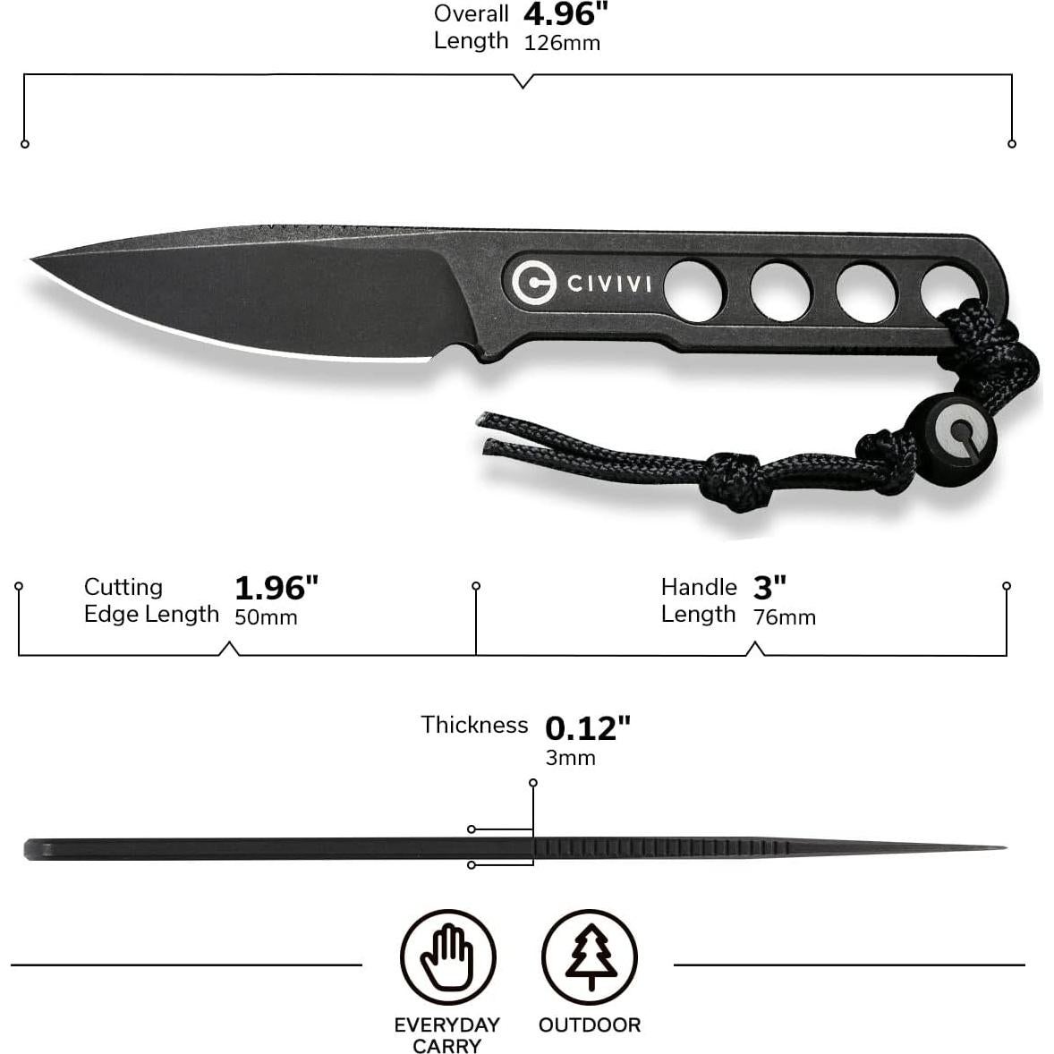 Cuchillo de Cuello CIVIVI Circulus 5 cm Acero 10Cr15CoMoV Negro