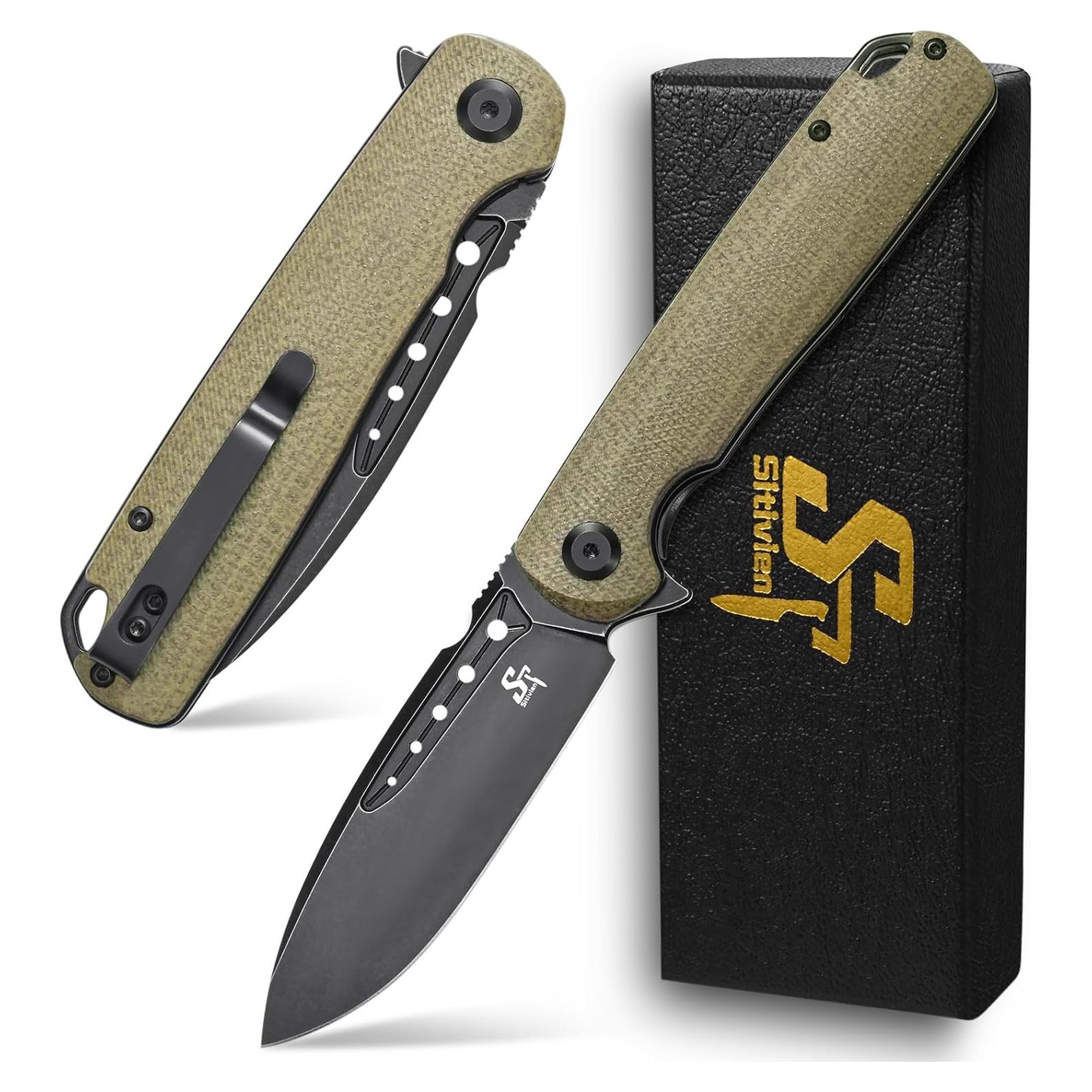 Cuchillo Plegable Sitivien ST131 D2 Micarta Verde EDC Camping