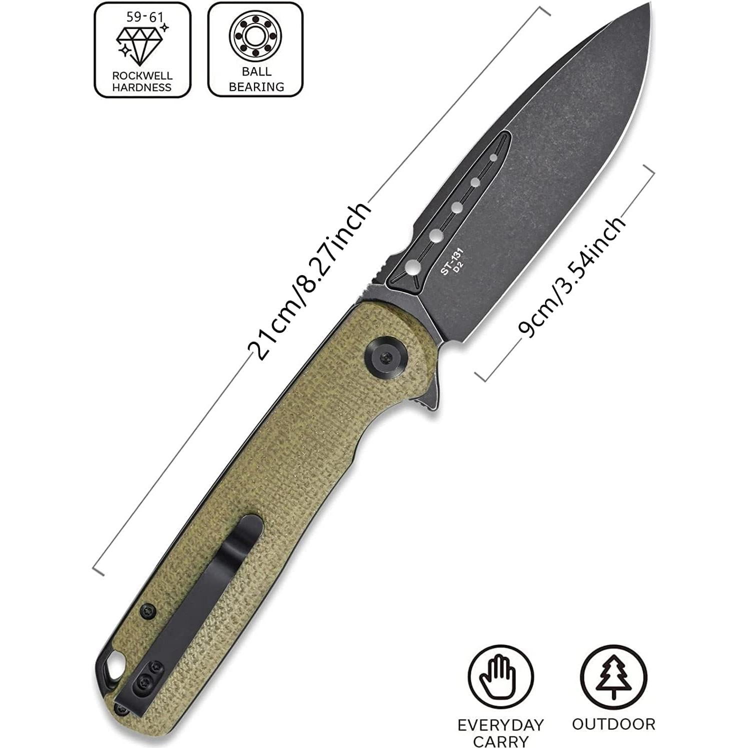 Cuchillo Plegable Sitivien ST131 D2 Micarta Verde EDC Camping