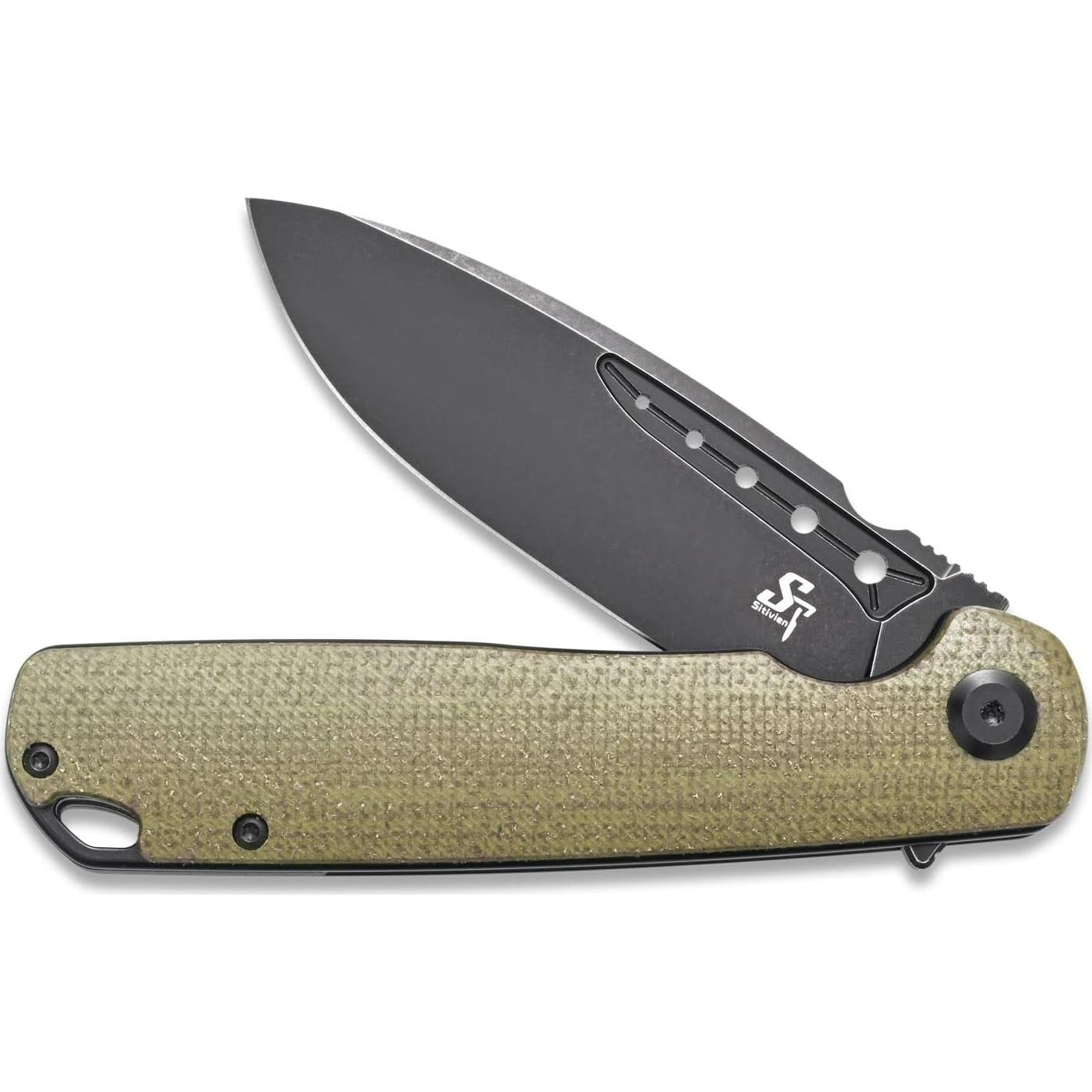 Cuchillo Plegable Sitivien ST131 D2 Micarta Verde EDC Camping