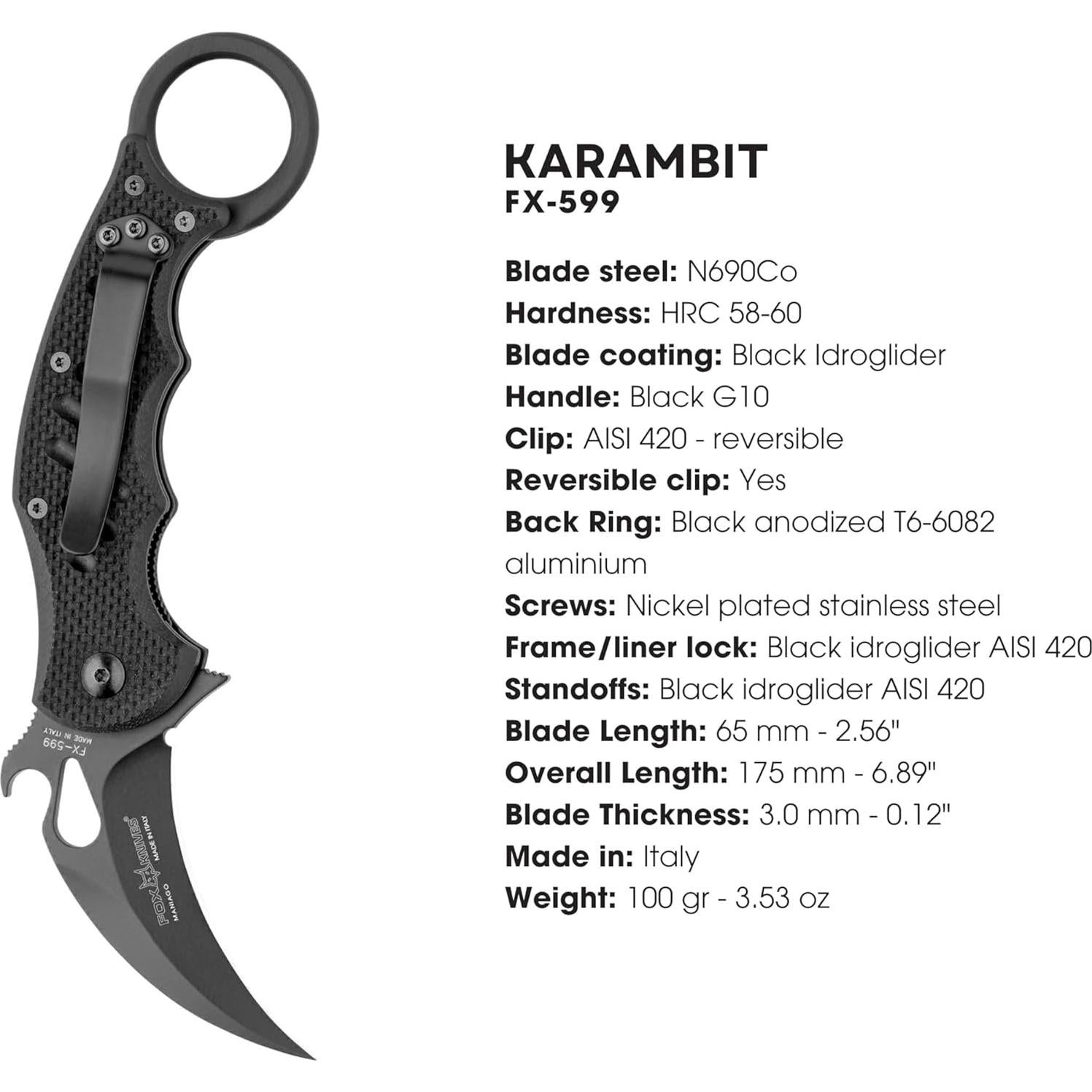 Cuchillo Karambit Fox Knives FX-599 G10 Negro Plegable