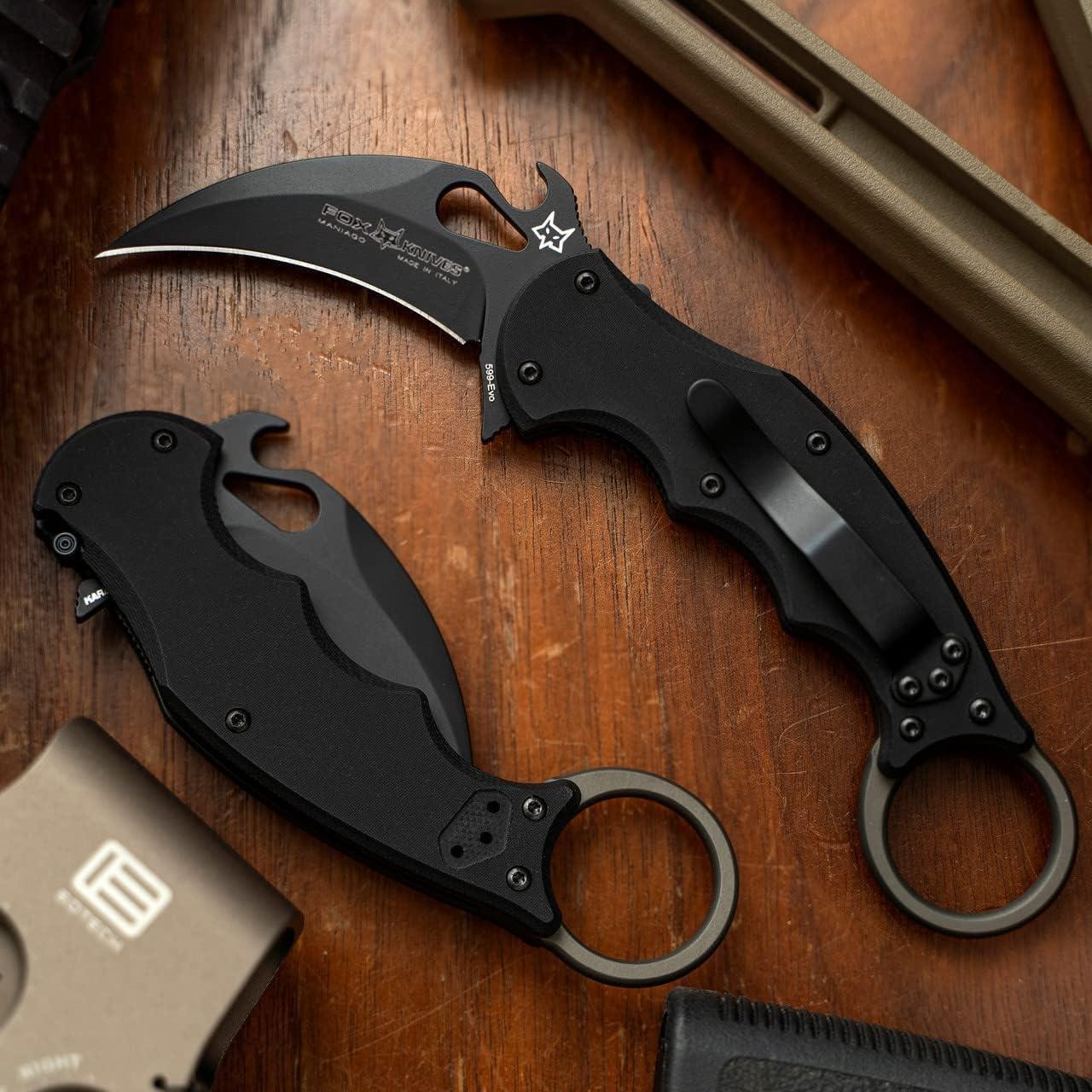 Cuchillo Karambit Plegable Fox 599 EVO Negro, Acero Inoxidable
