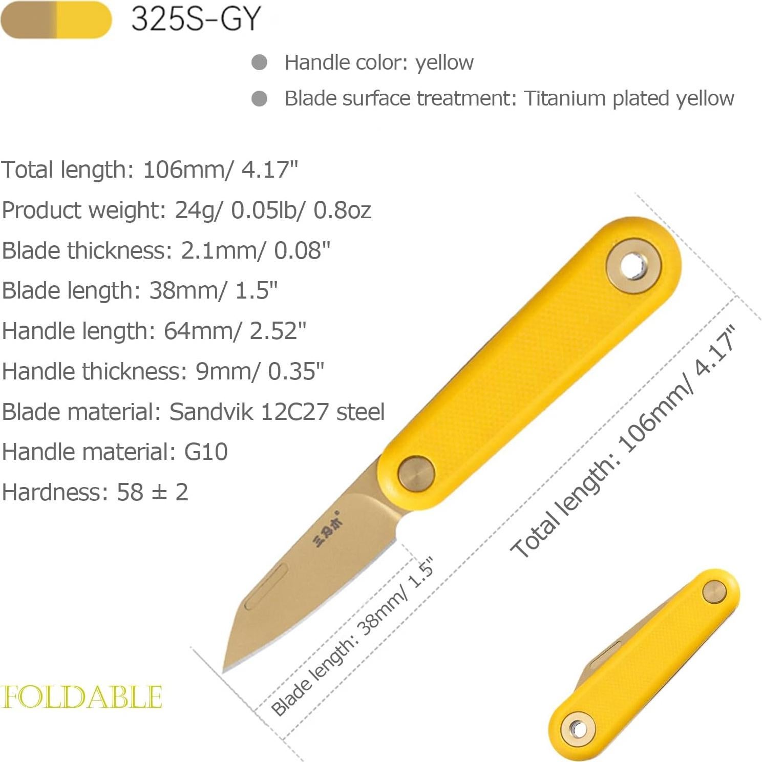 Cuchillo de bolsillo Sanrenmu SRM-325S amarillo 38mm EDC