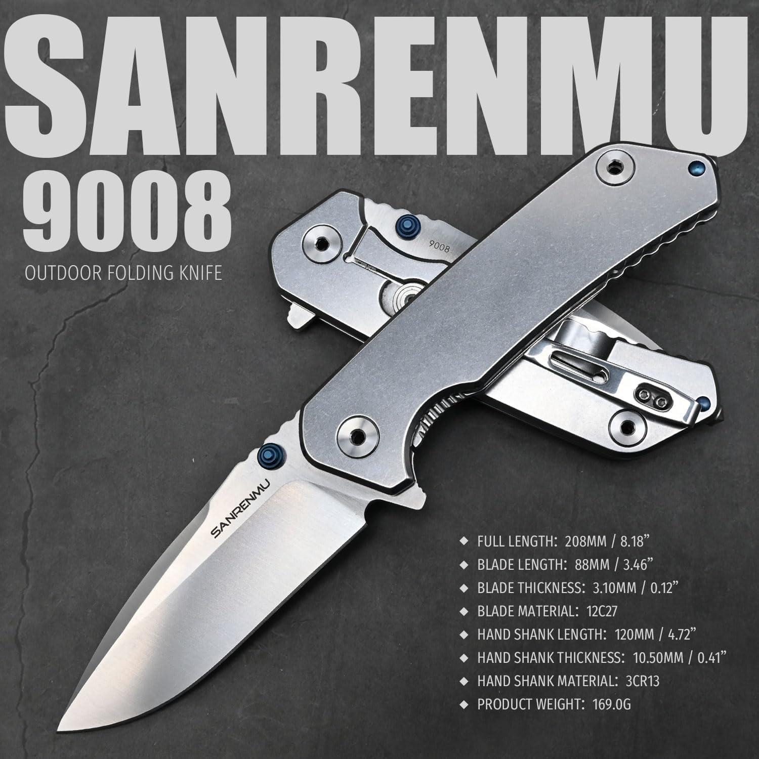 Cuchillo Plegable SANRENMU SRM 9008 Acero Inoxidable 12C27